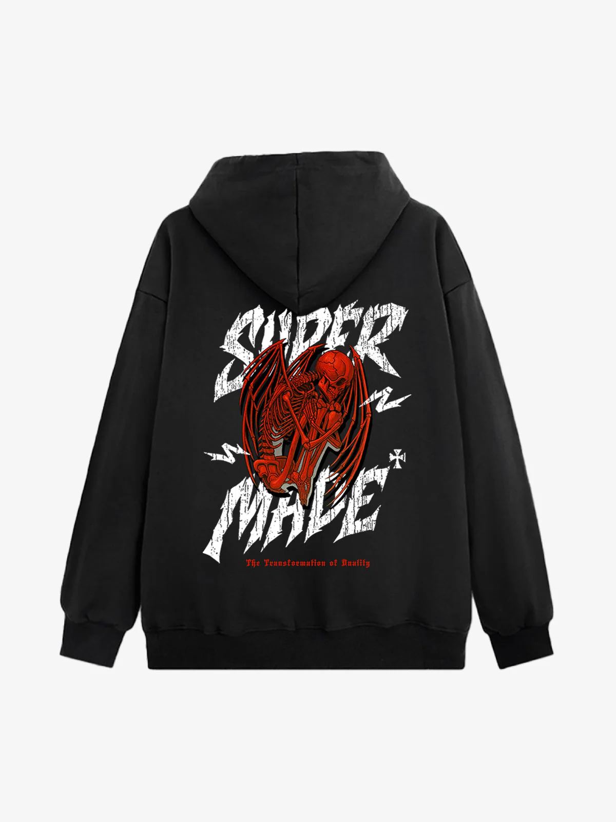 Distressed Graphic Bold Angel Wings Design Hoodie - Image 5
