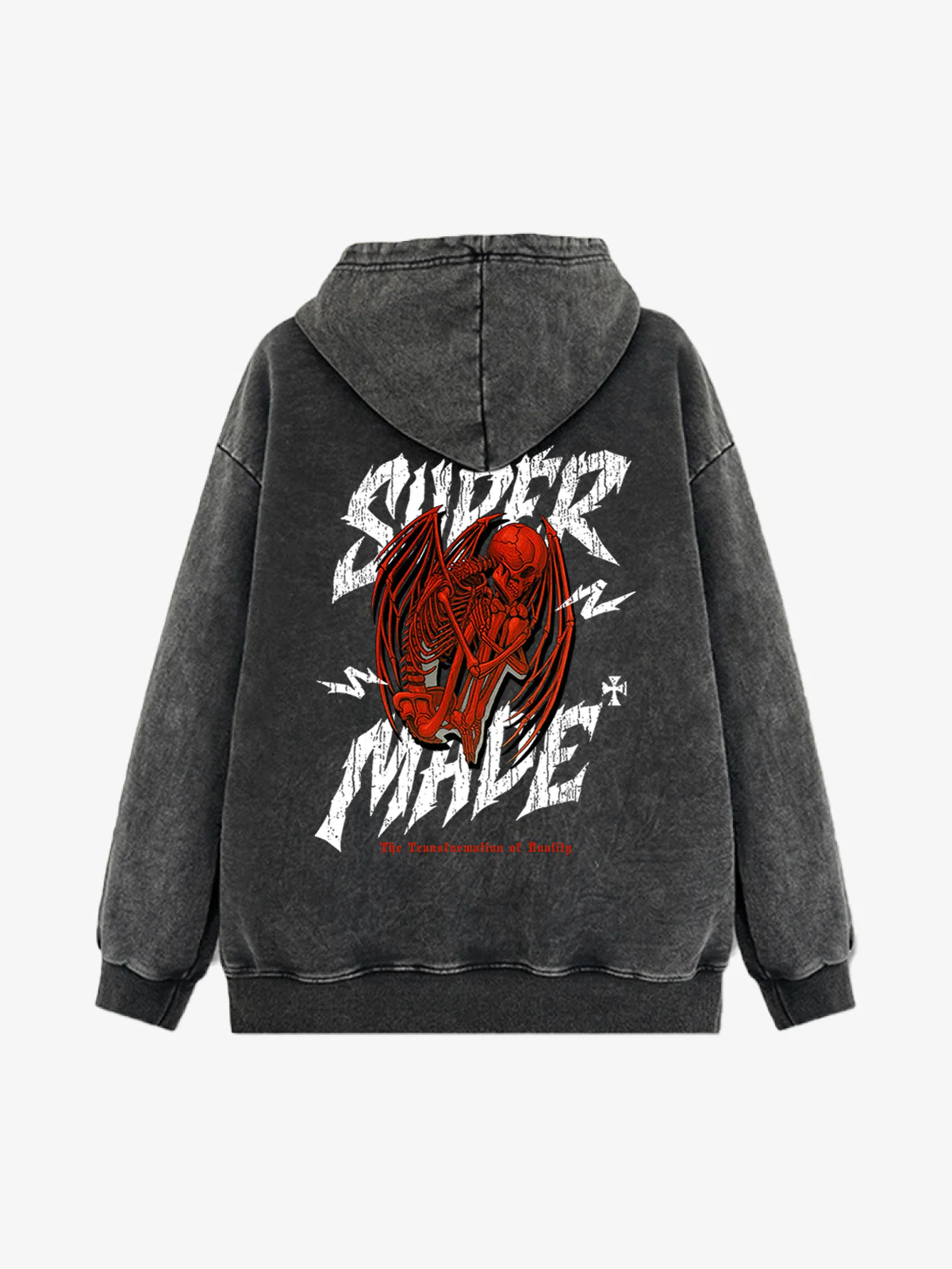 Distressed Graphic Bold Angel Wings Design Hoodie - Image 6