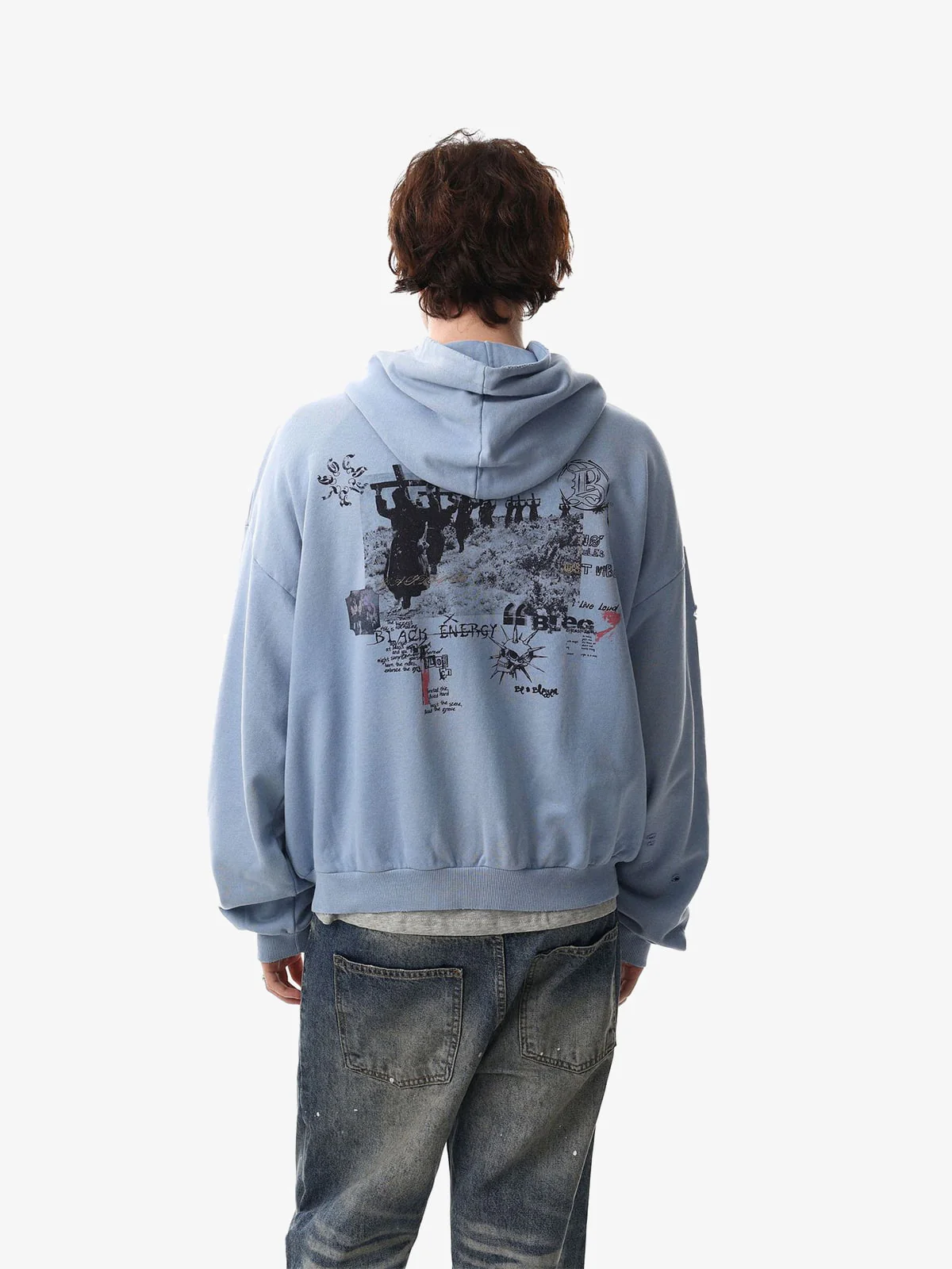 Distressed Graphic Print Zip Up Hoodie - Image 3