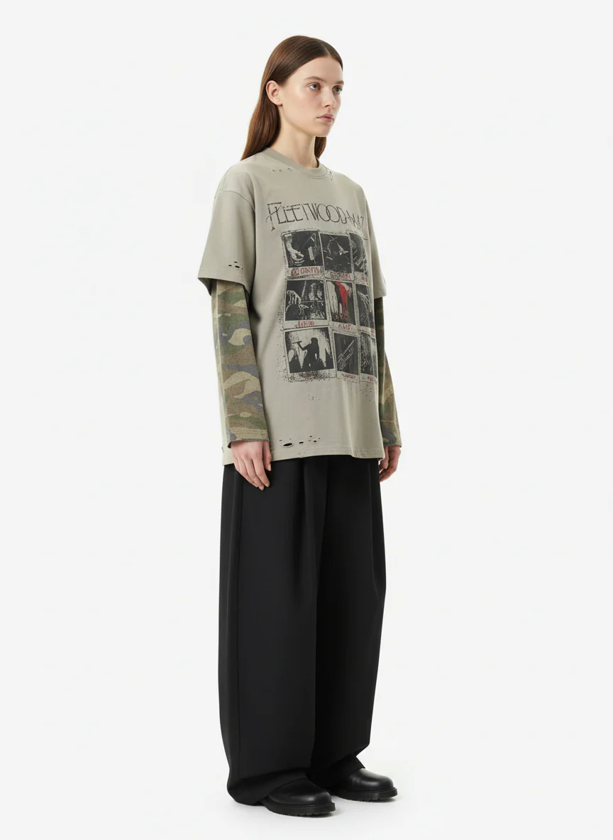 Jersey Distressed Camouflage Faux Two-Piece Graphic T-Shirt - 2420 - Image 5