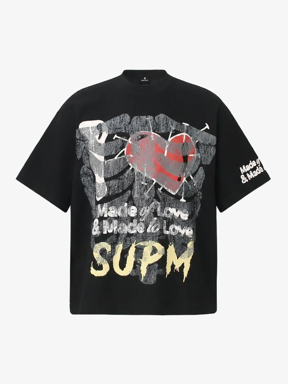 Distressed Heart Graphic Waffle Knit Short Sleeve T-Shirt