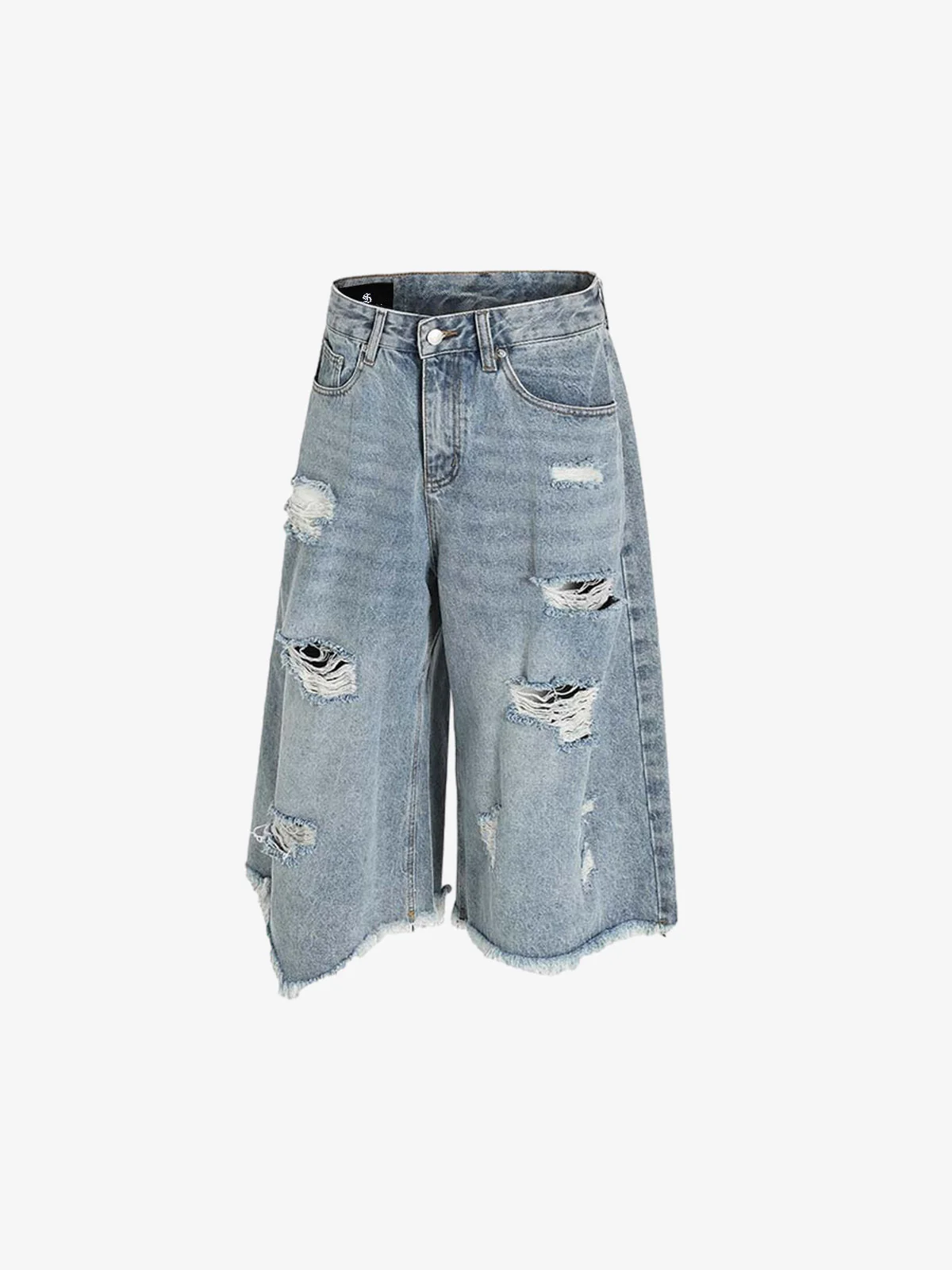Distressed Light Wash Denim Jorts - Image 3