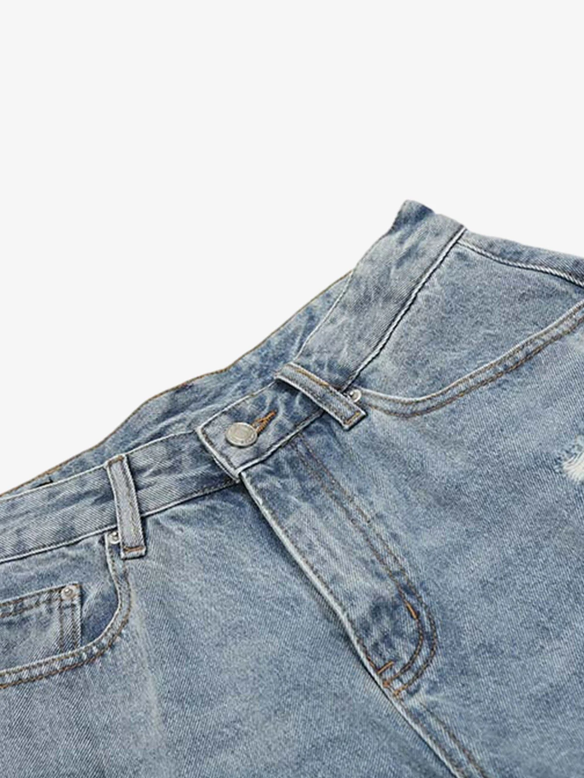 Distressed Light Wash Denim Jorts - Image 4
