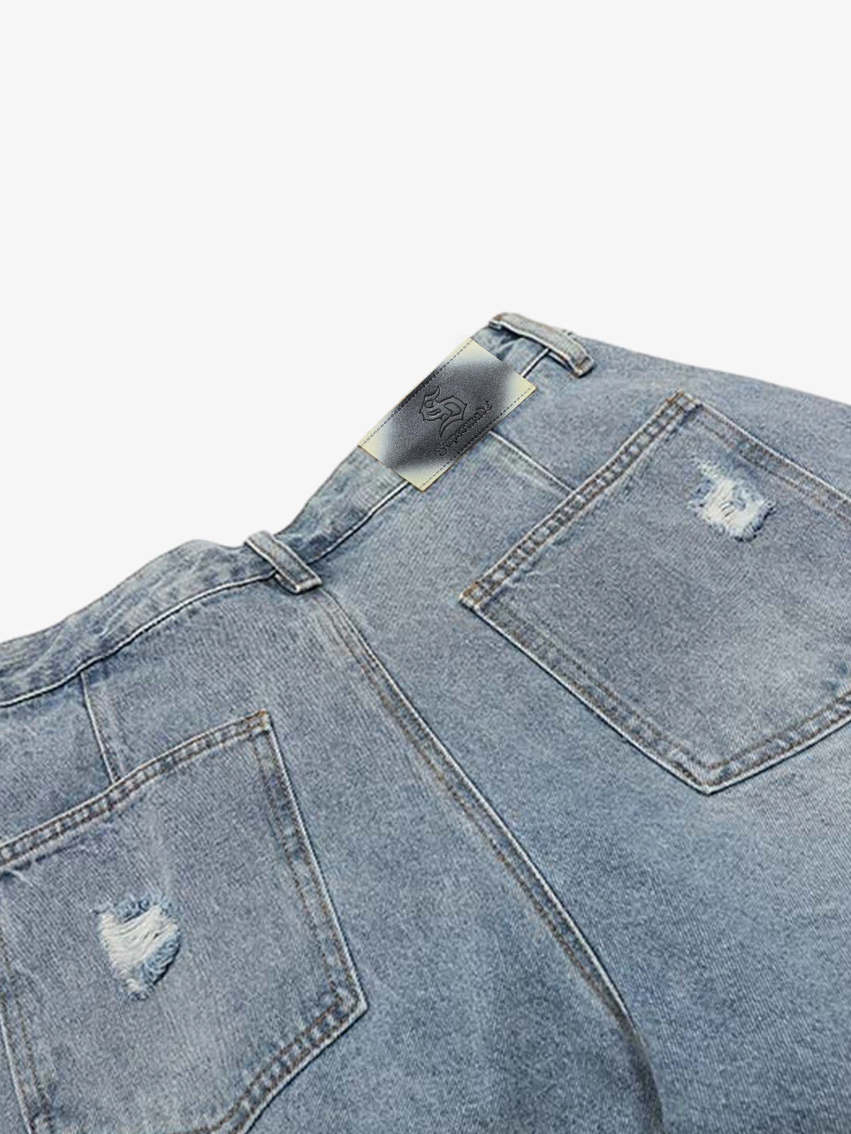 Distressed Light Wash Denim Jorts - Image 5