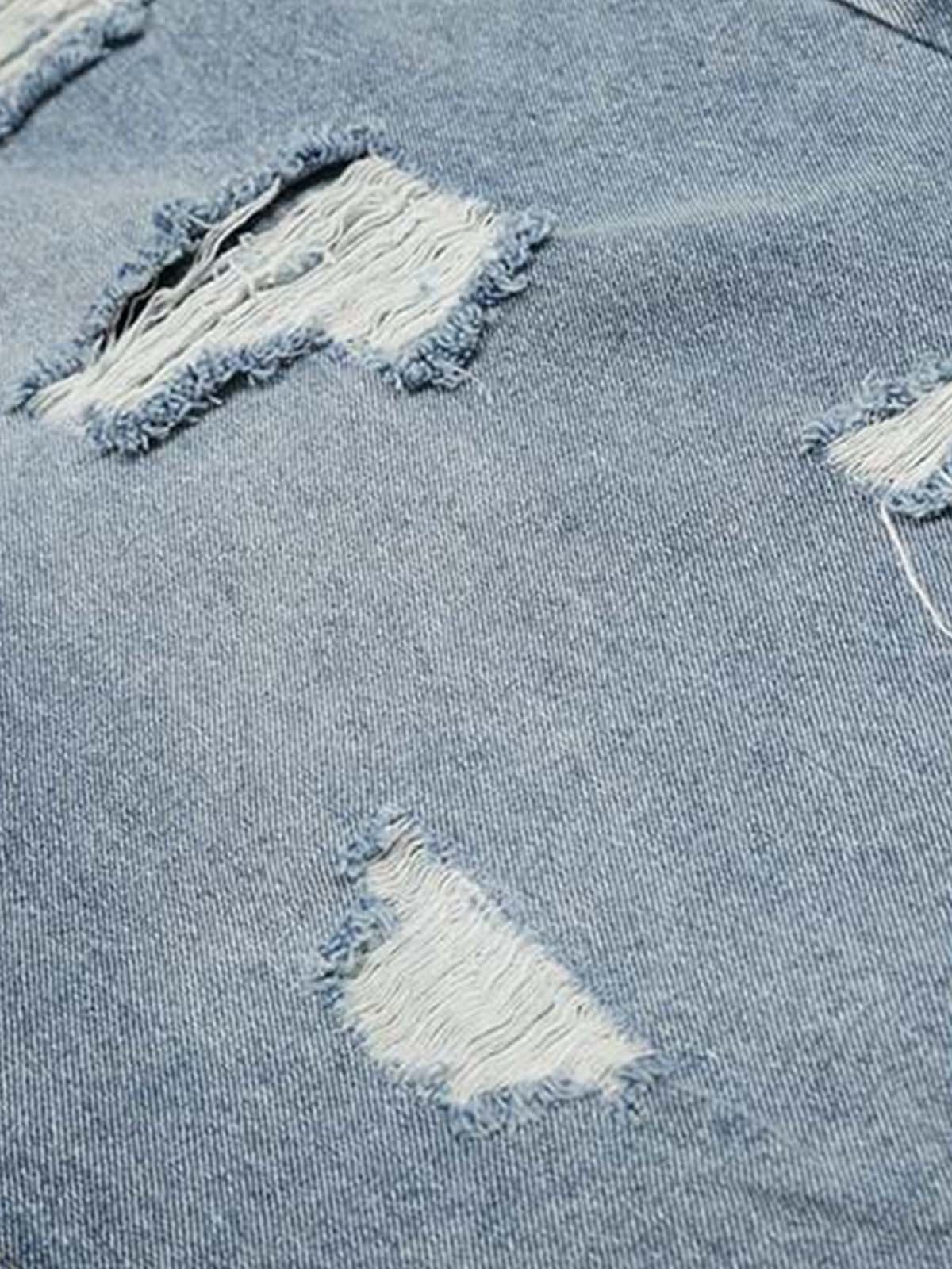 Distressed Light Wash Denim Jorts - Image 7