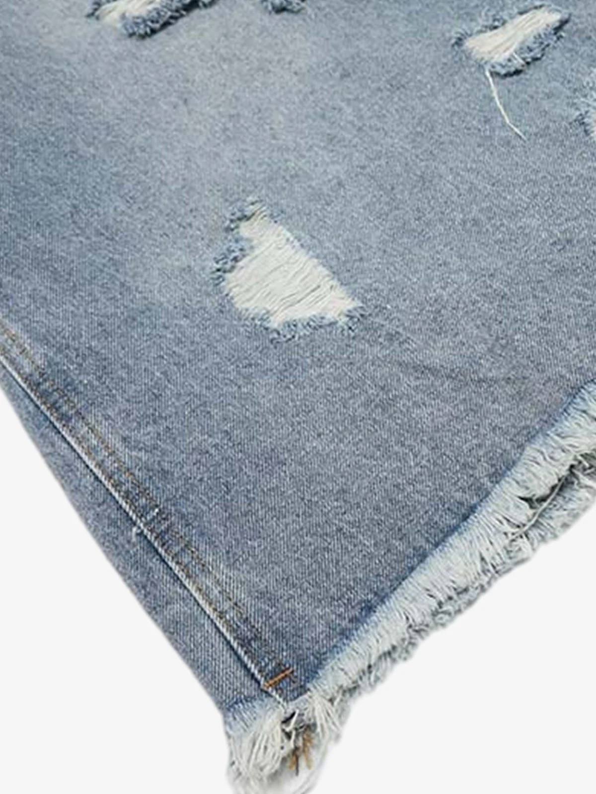 Distressed Light Wash Denim Jorts - Image 8