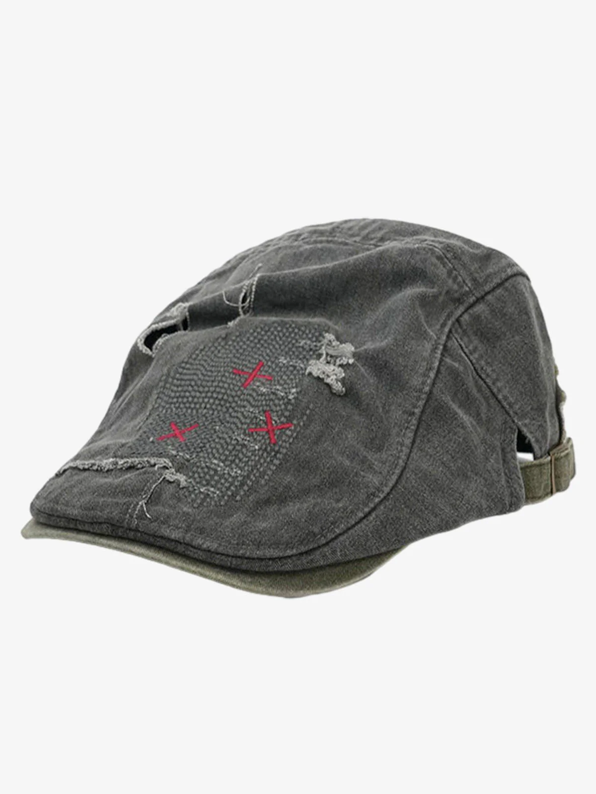 Distressed Patchwork Embroidered Cotton Flat Cap - Image 2