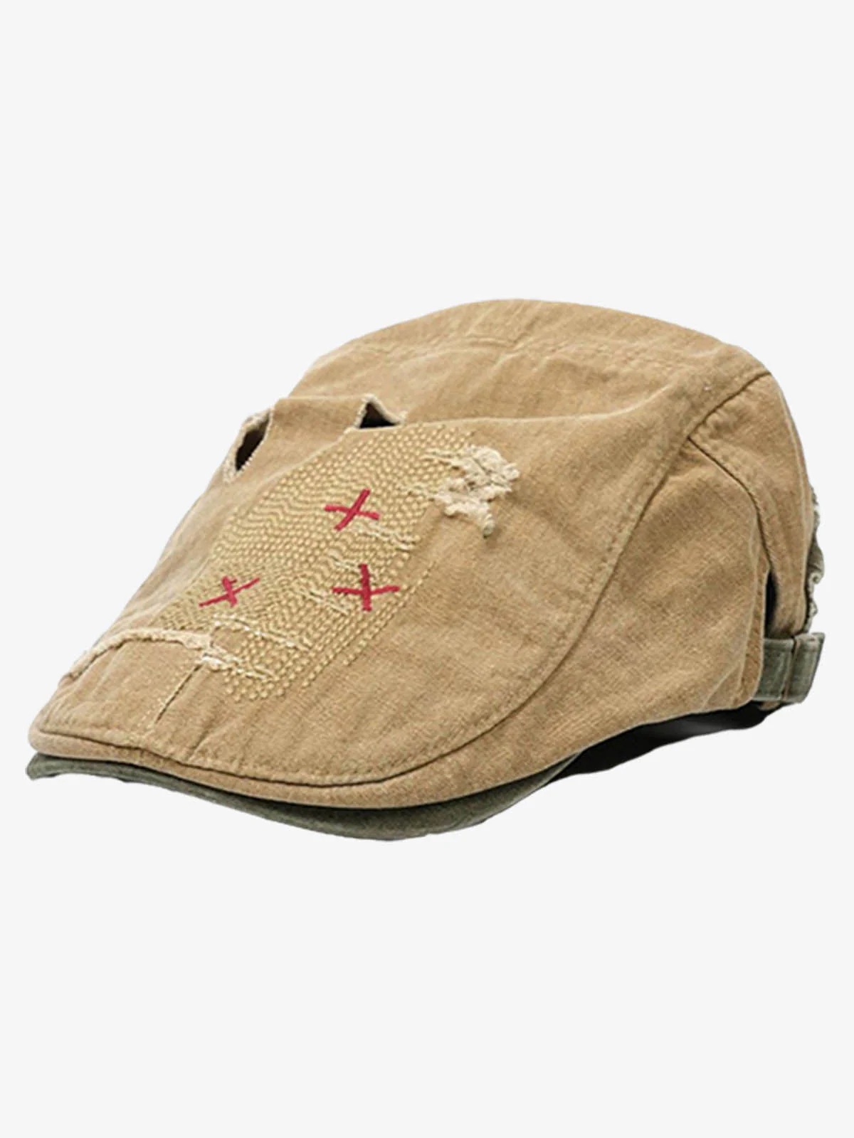 Distressed Patchwork Embroidered Cotton Flat Cap - Image 4
