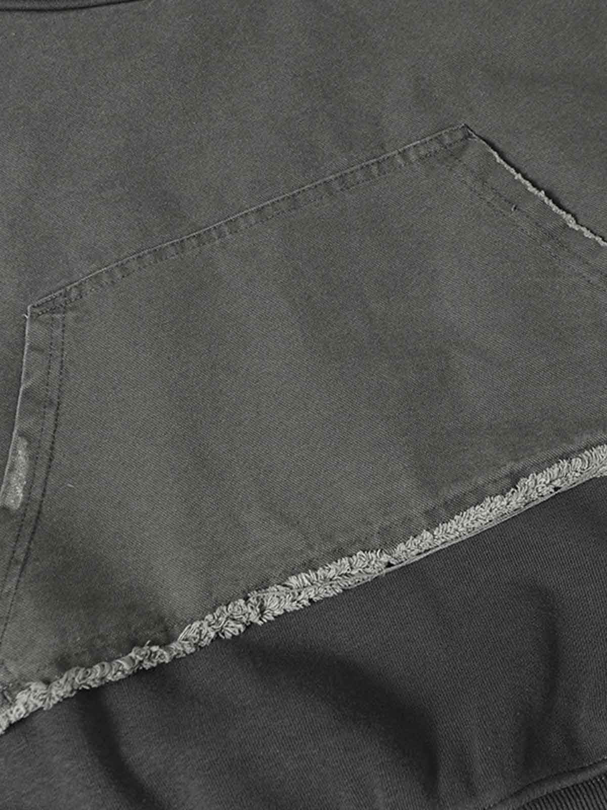 Distressed Patchwork Raw-Edge Layered-Hem Fleece Hoodie - Image 12