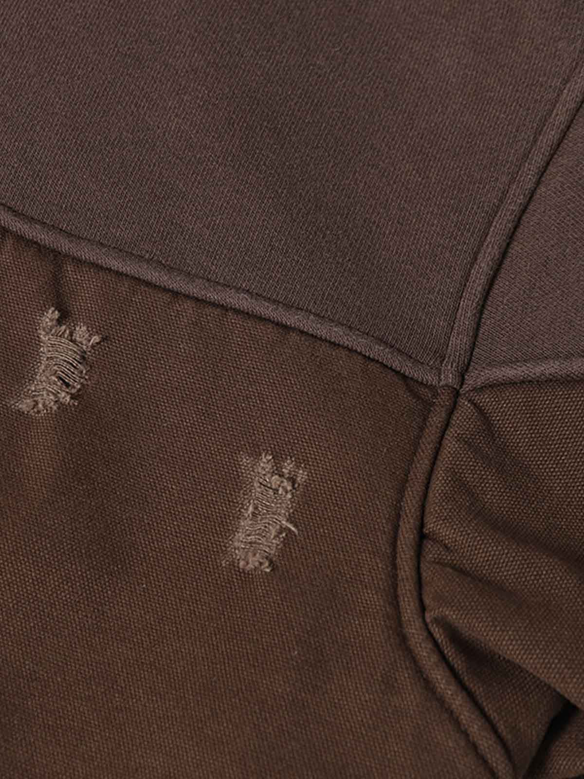 Distressed Patchwork Raw-Edge Layered-Hem Fleece Hoodie - Image 15