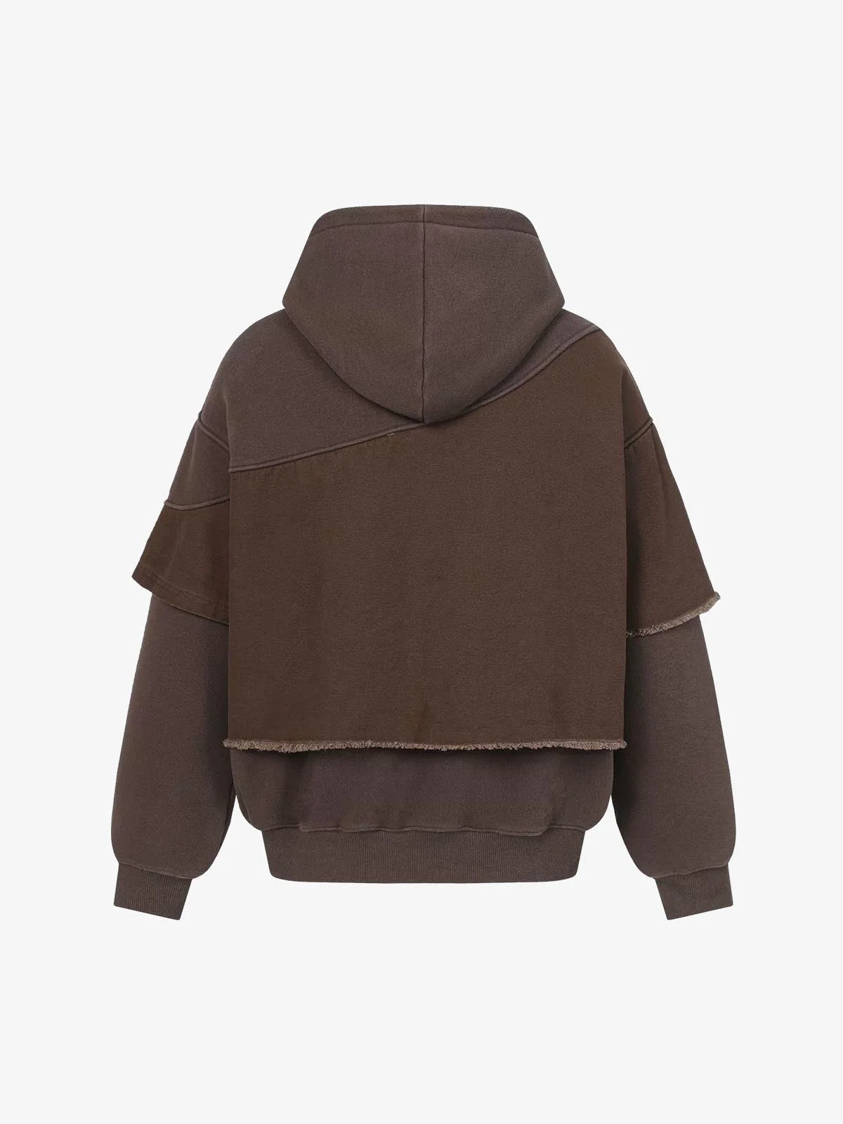 Distressed Patchwork Raw-Edge Layered-Hem Fleece Hoodie - Image 4