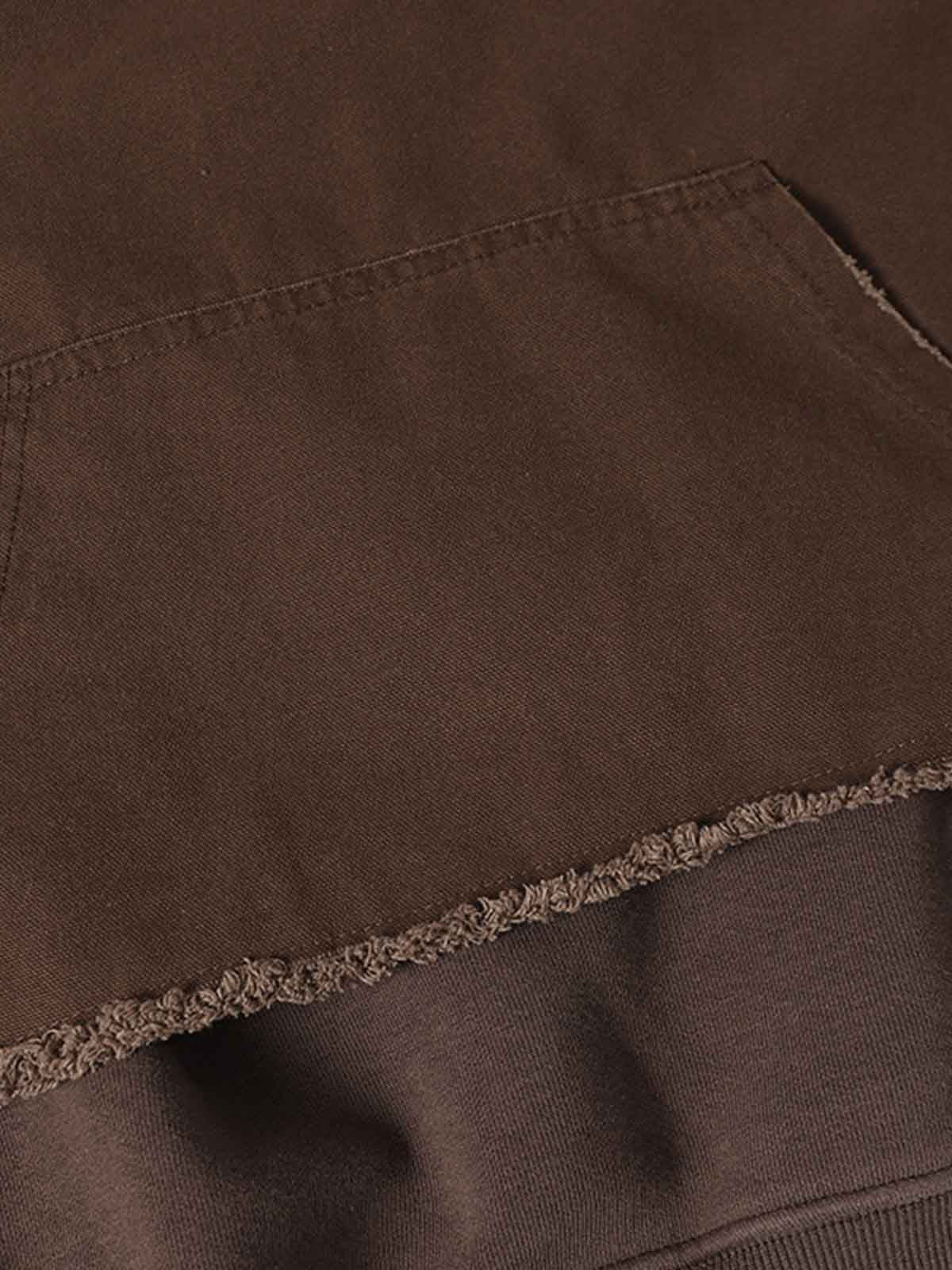 Distressed Patchwork Raw-Edge Layered-Hem Fleece Hoodie - Image 7