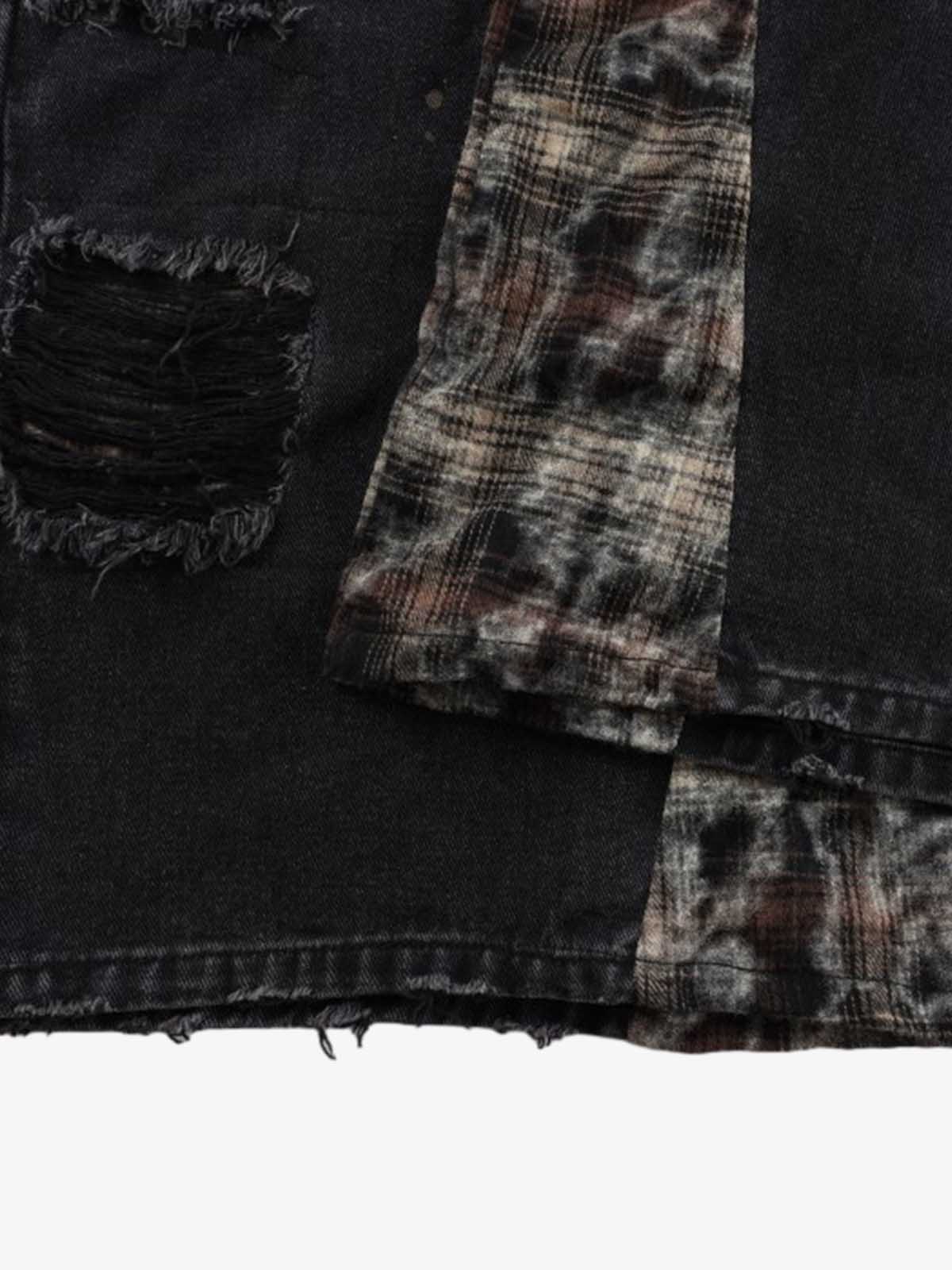 Distressed Plaid Layered Drawstring Wide Leg Jeans - Image 16