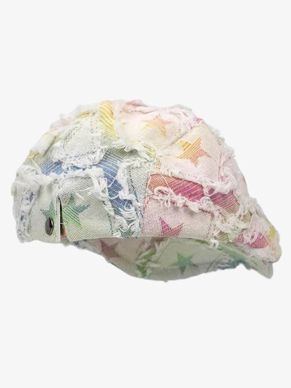 Distressed Rainbow Star Patchwork Flat Cap - Image 7