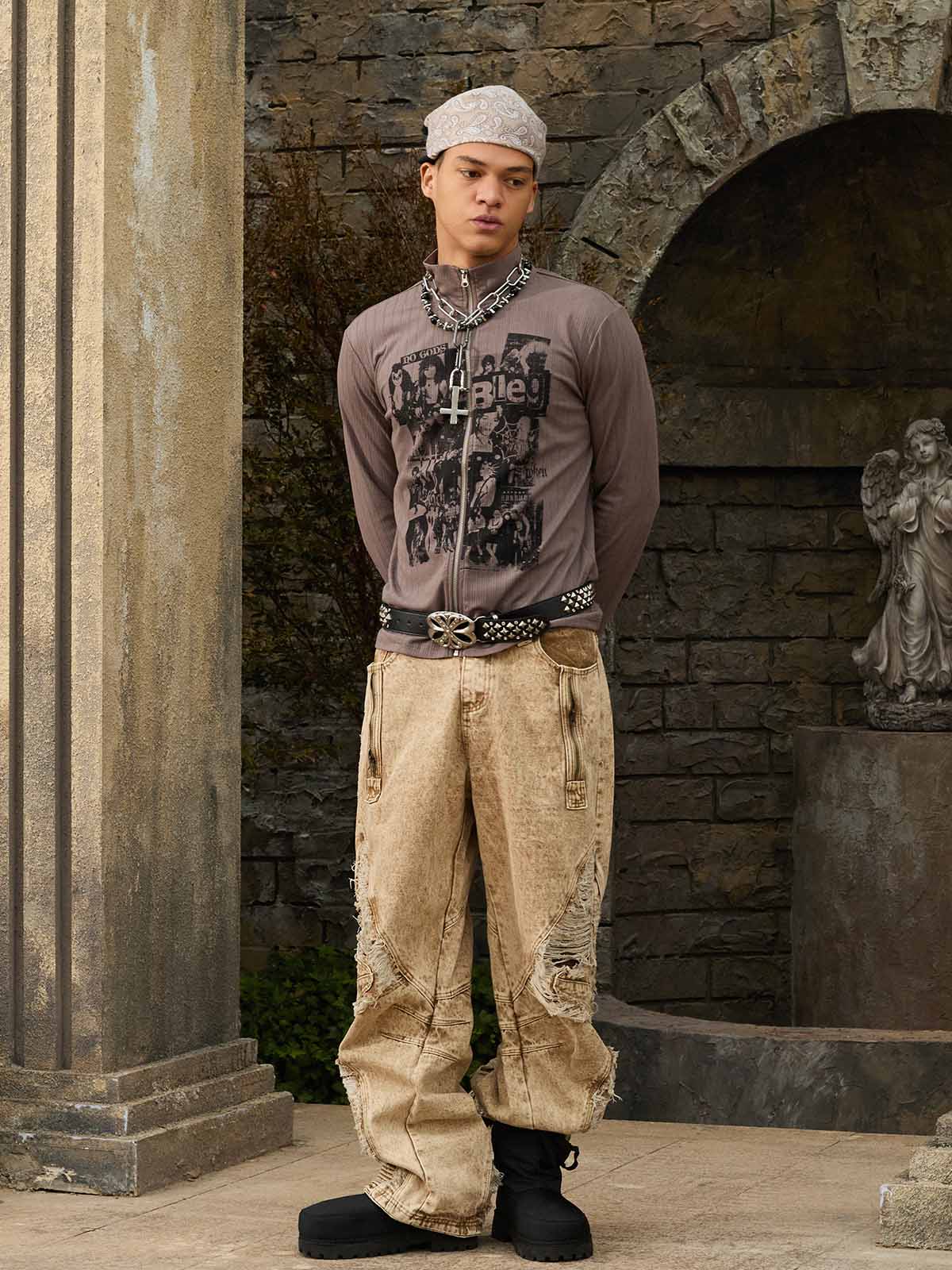 Distressed Raw-Edge Panel Sculpted Wide-Leg Jeans - Image 14