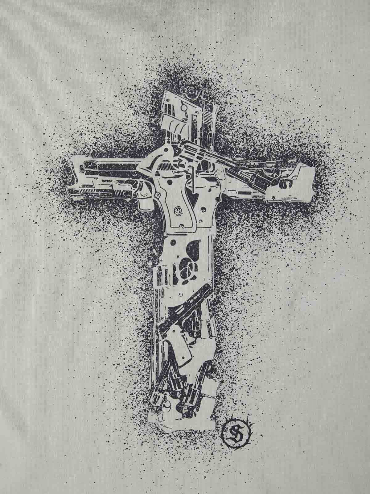 Distressed Rebellious Gun and Cross Print T-Shirt - Image 15