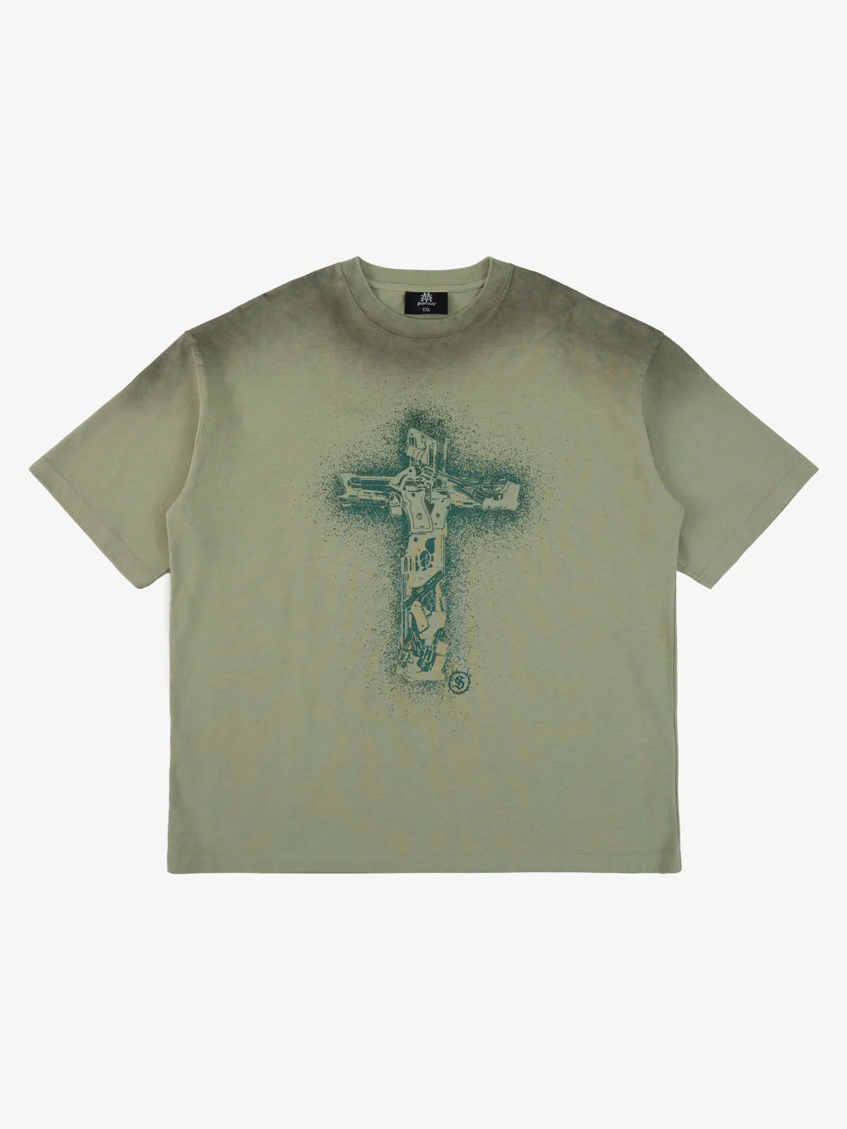 Distressed Rebellious Gun and Cross Print T-Shirt - Image 3