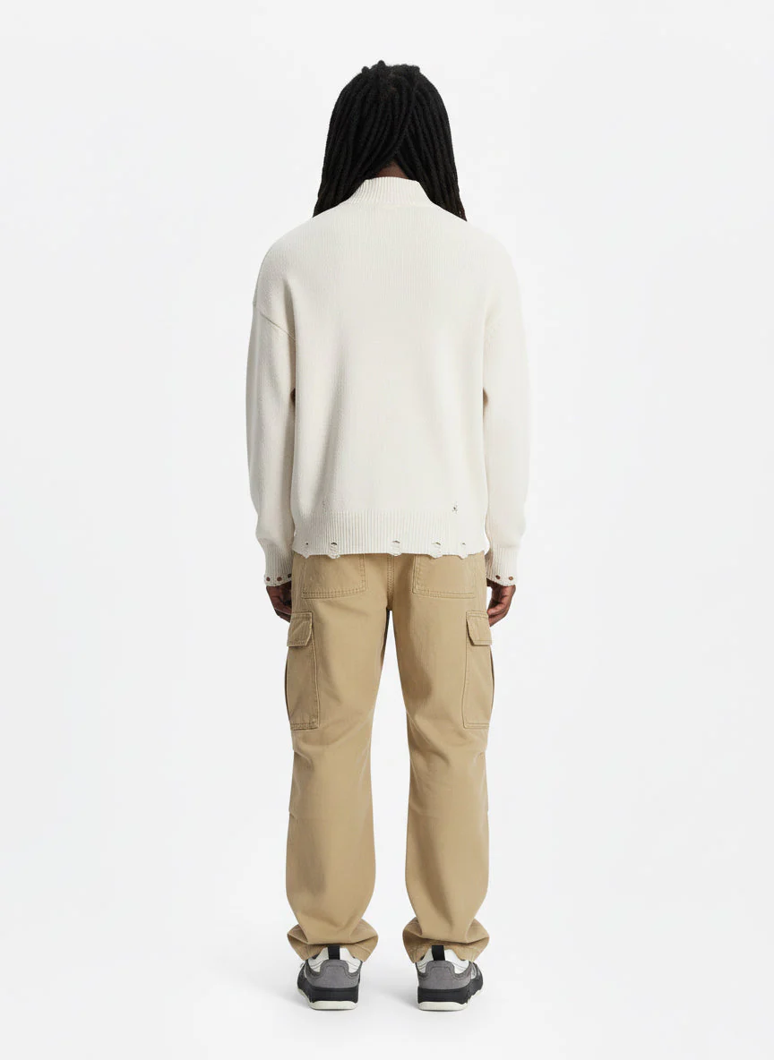 Distressed Ripped-Edge Turtleneck Diamond Star Zipper Knitted Sweater - Image 10
