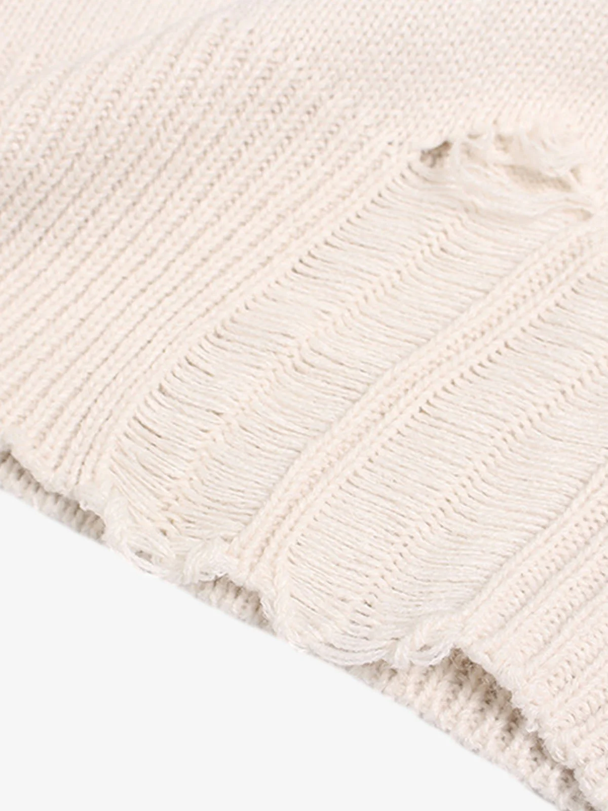 Distressed Ripped-Edge Turtleneck Diamond Star Zipper Knitted Sweater - Image 14
