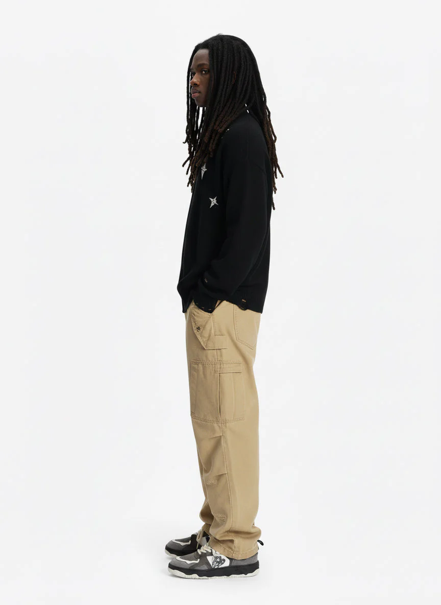 Distressed Ripped-Edge Turtleneck Diamond Star Zipper Knitted Sweater - Image 6