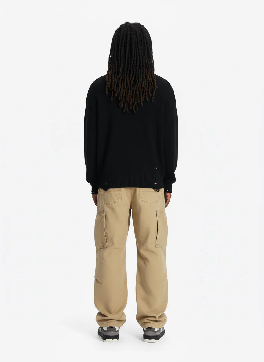 Distressed Ripped-Edge Turtleneck Diamond Star Zipper Knitted Sweater - Image 7