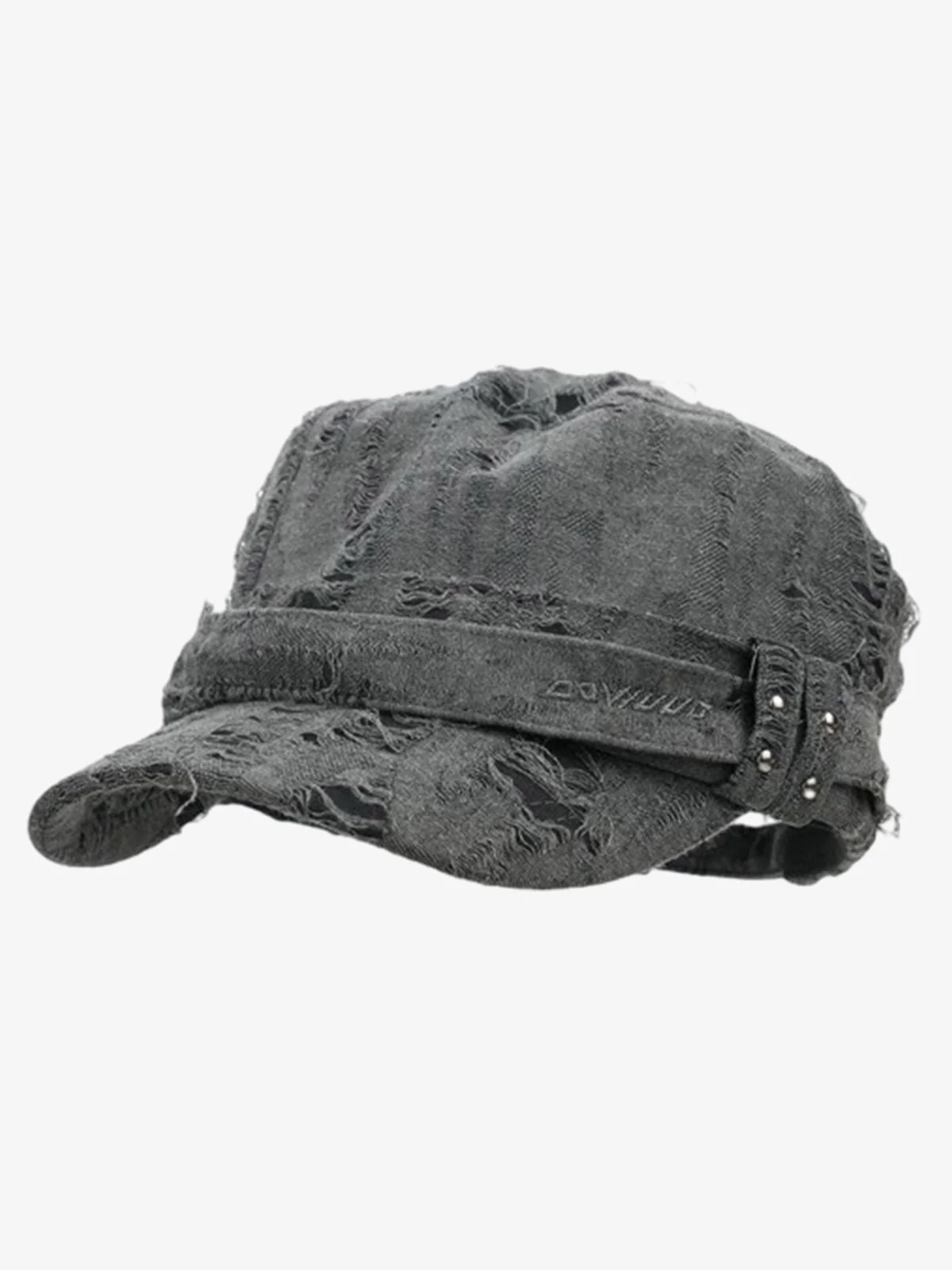Distressed Stud Detail Cotton Flat Top Cap