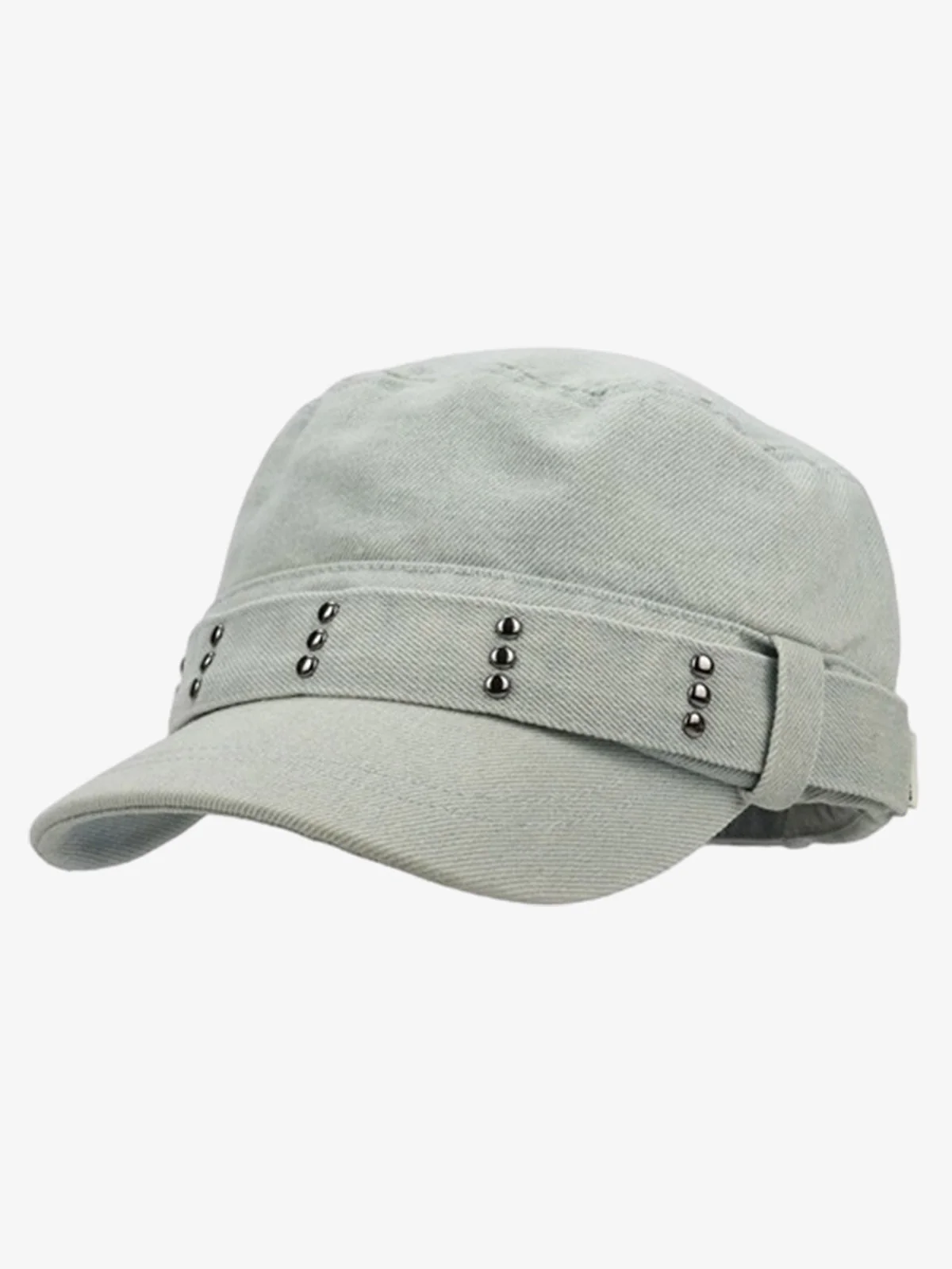 Distressed Stud Detail Cotton Flat Top Cap - Image 2