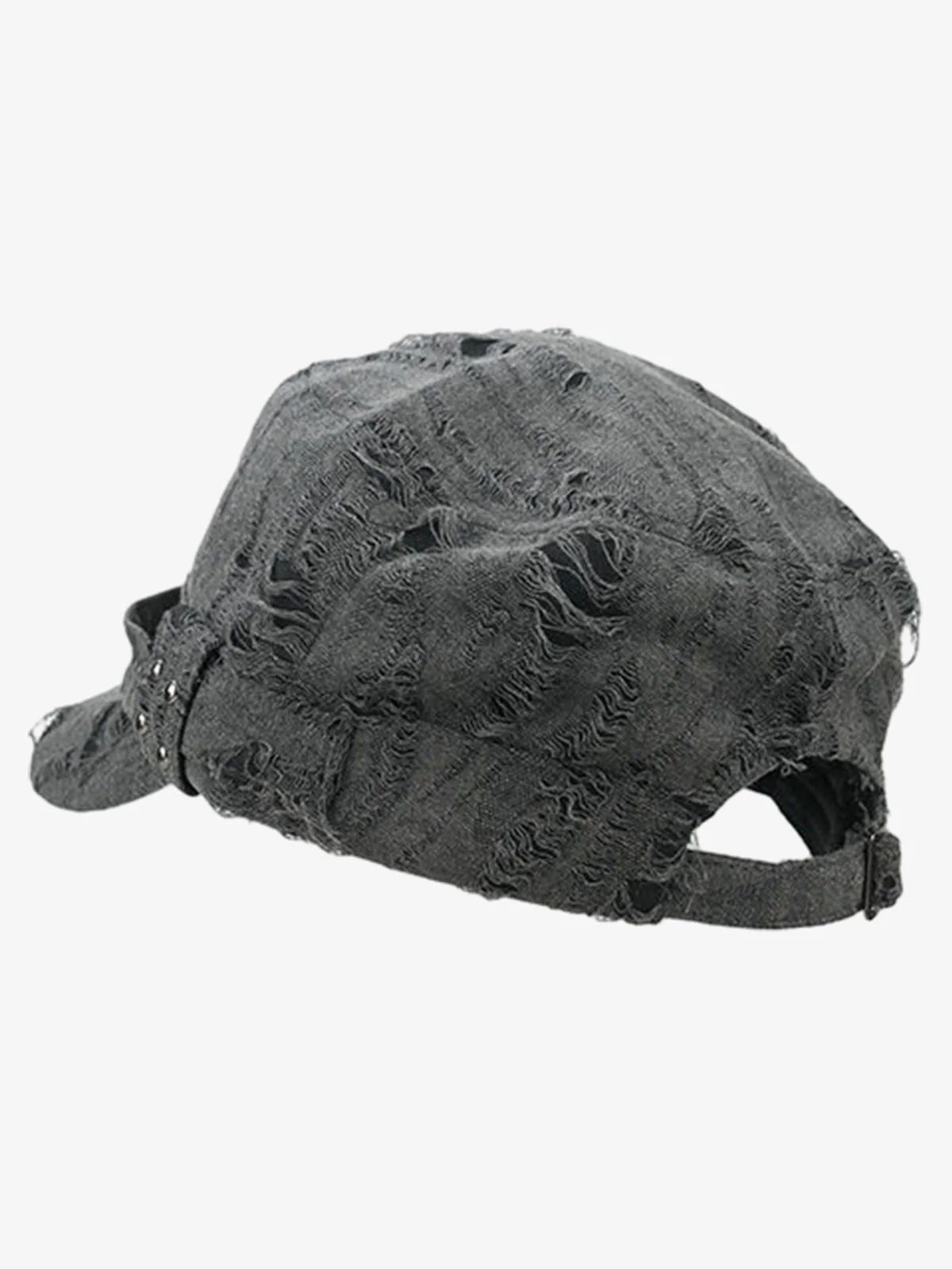 Distressed Stud Detail Cotton Flat Top Cap - Image 6