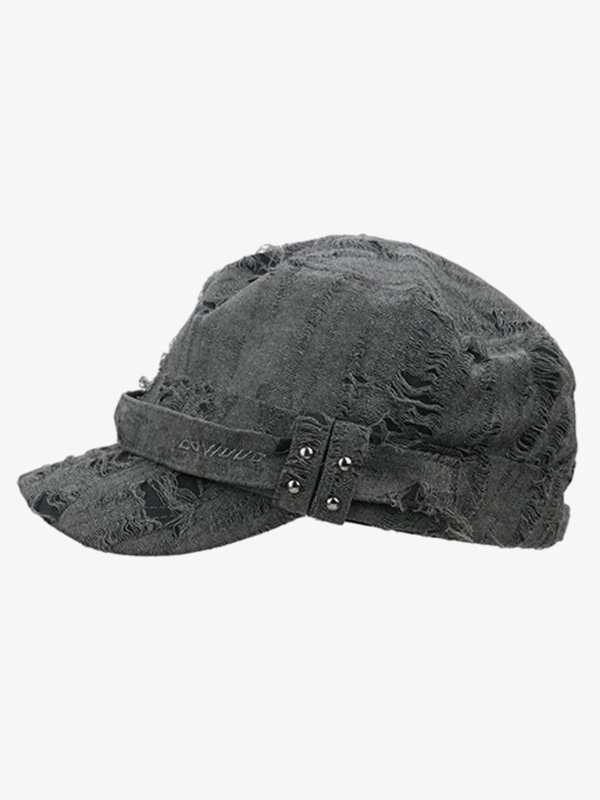 Distressed Stud Detail Cotton Flat Top Cap - Image 7