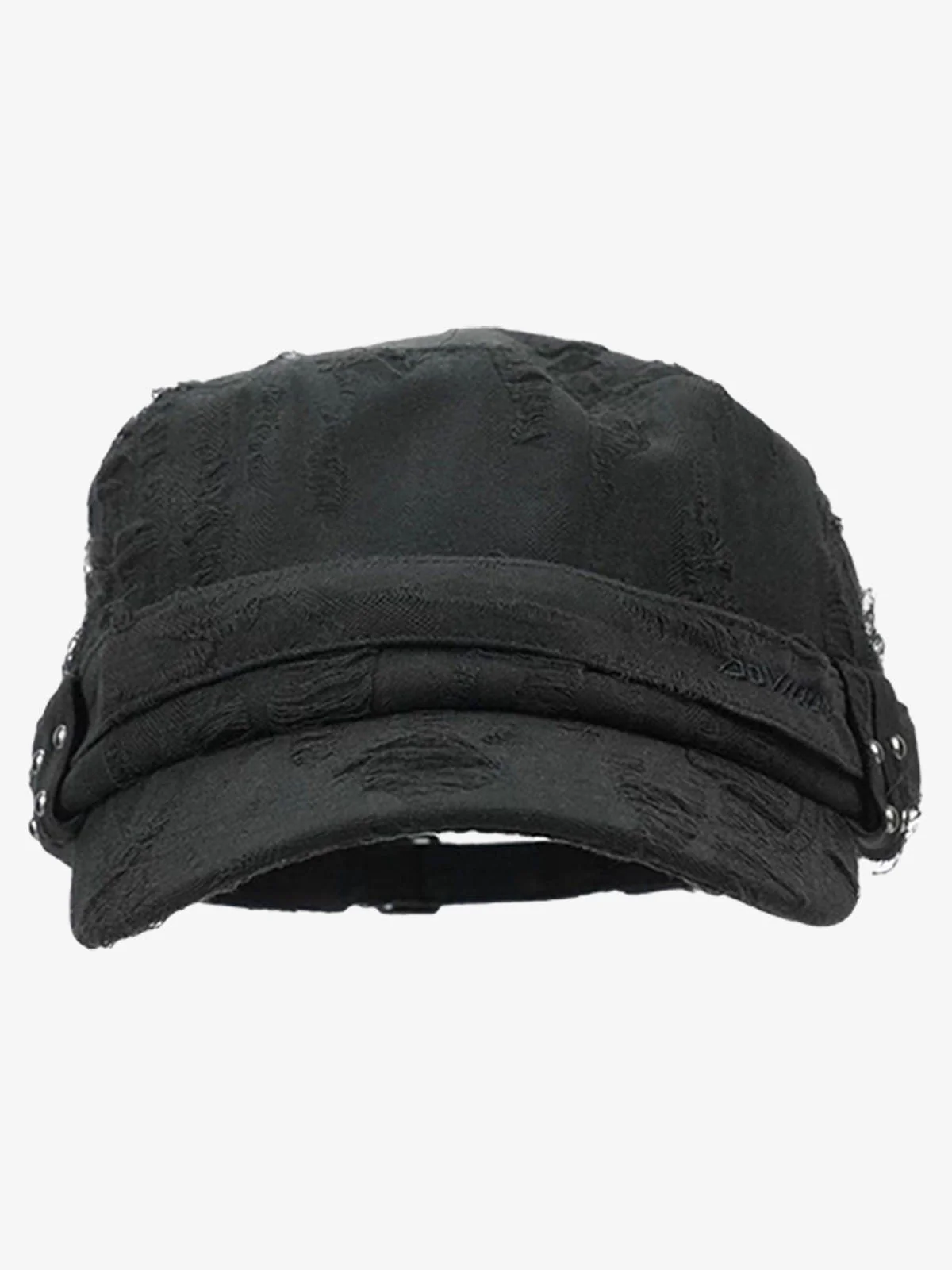 Distressed Stud Detail Cotton Flat Top Cap - Image 8