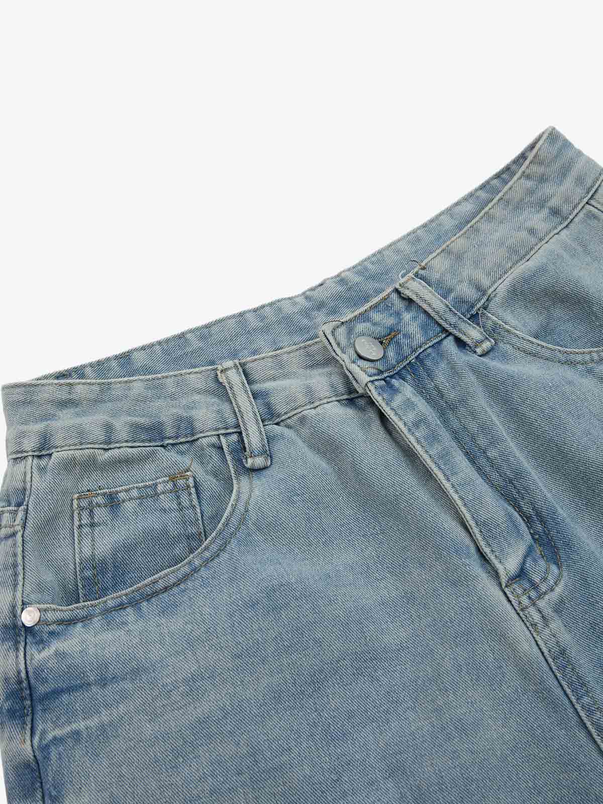 Distressed Studded Embroidery Washed Wide Leg Jeans - Image 3