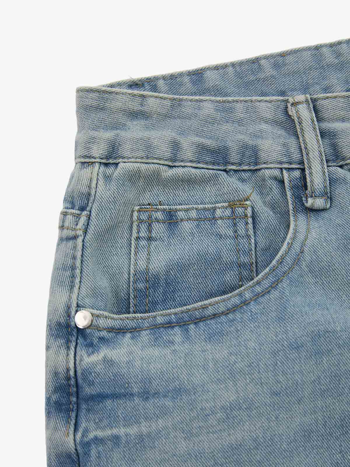 Distressed Studded Embroidery Washed Wide Leg Jeans - Image 4
