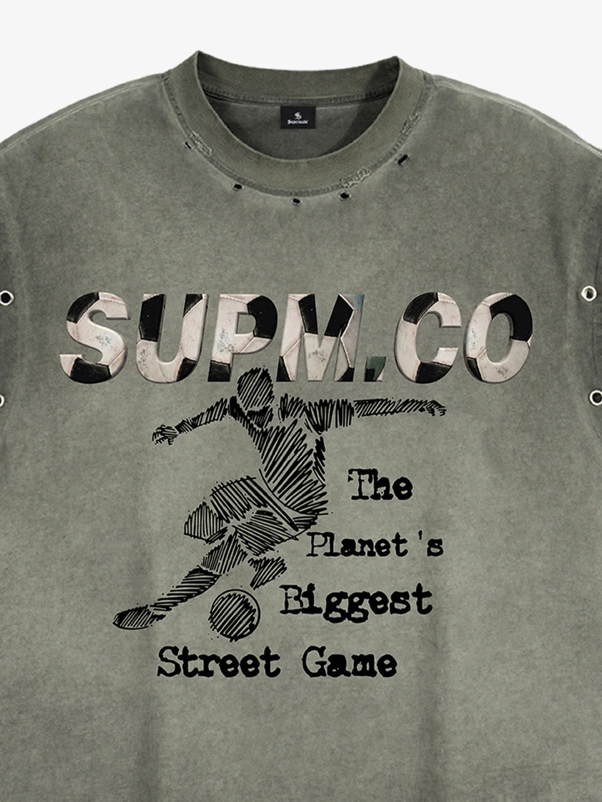 Distressed "SUPM.CO" Soccer Graphic Sleeveless T-Shirt - Image 3