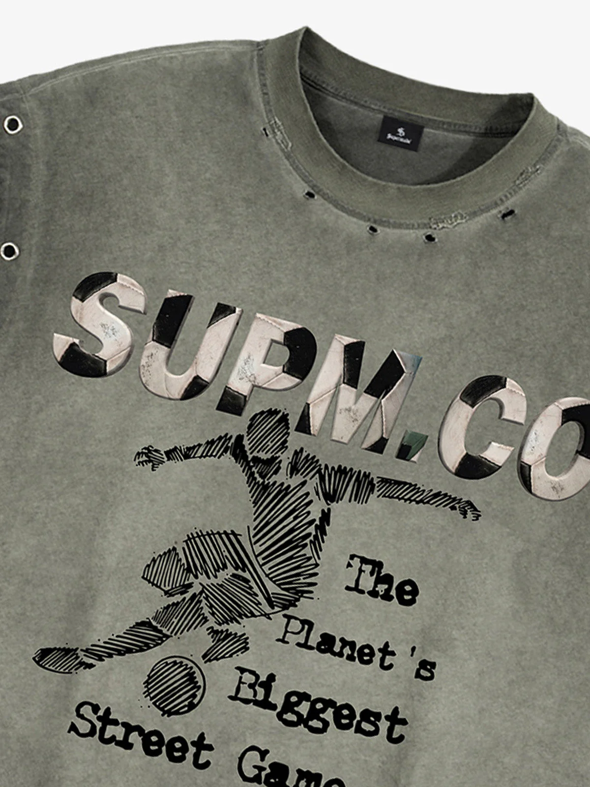 Distressed "SUPM.CO" Soccer Graphic Sleeveless T-Shirt - Image 5