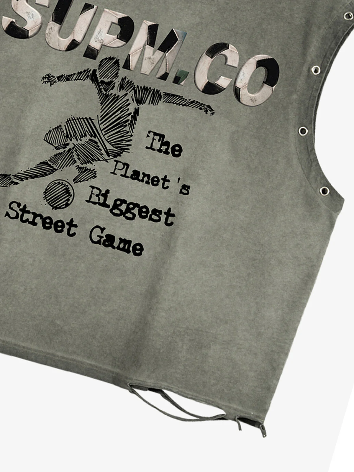 Distressed "SUPM.CO" Soccer Graphic Sleeveless T-Shirt - Image 6