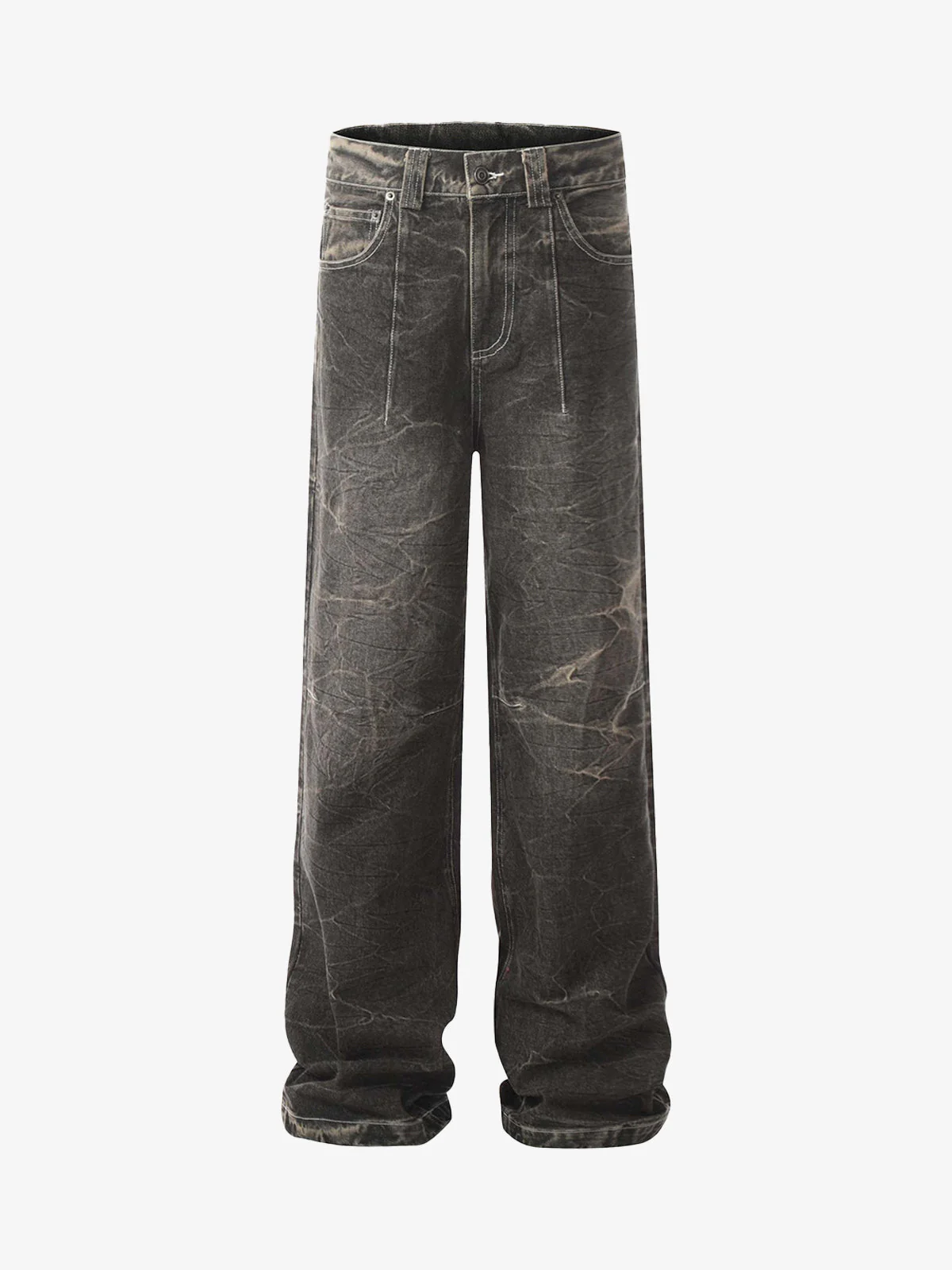 Distressed Texture Washed Straight-Leg Jeans
