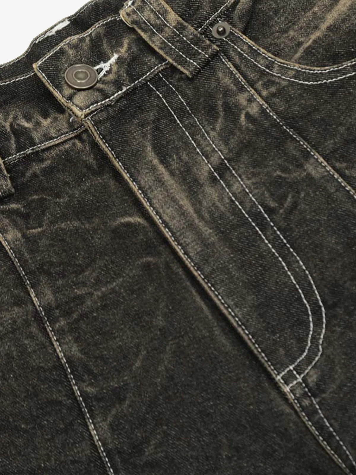 Distressed Texture Washed Straight-Leg Jeans - Image 4
