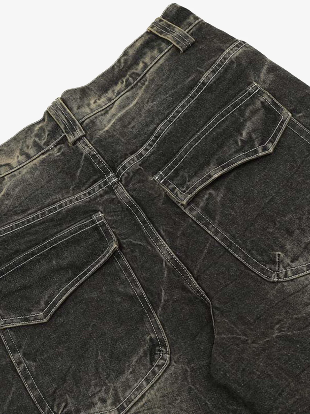Distressed Texture Washed Straight-Leg Jeans - Image 5