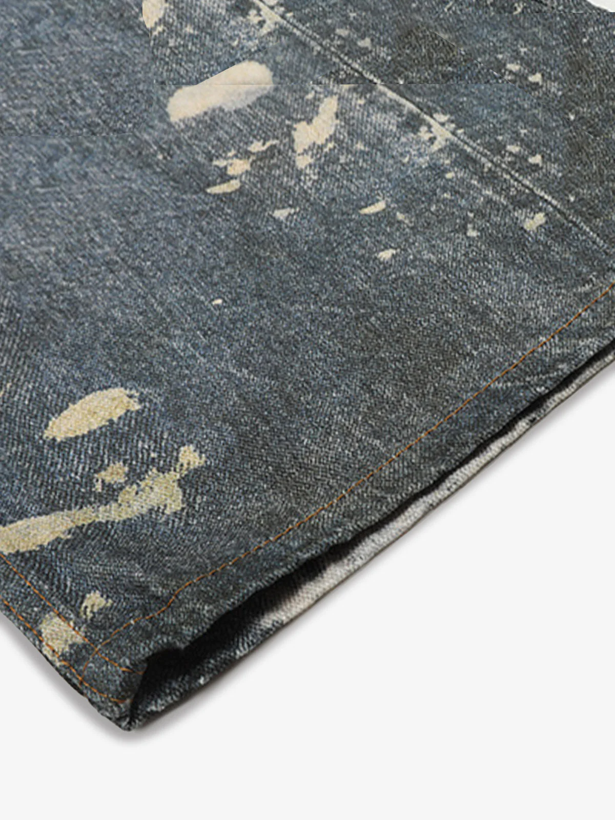 Distressed Washed Dirty Spray Straight Leg Jeans - Image 6