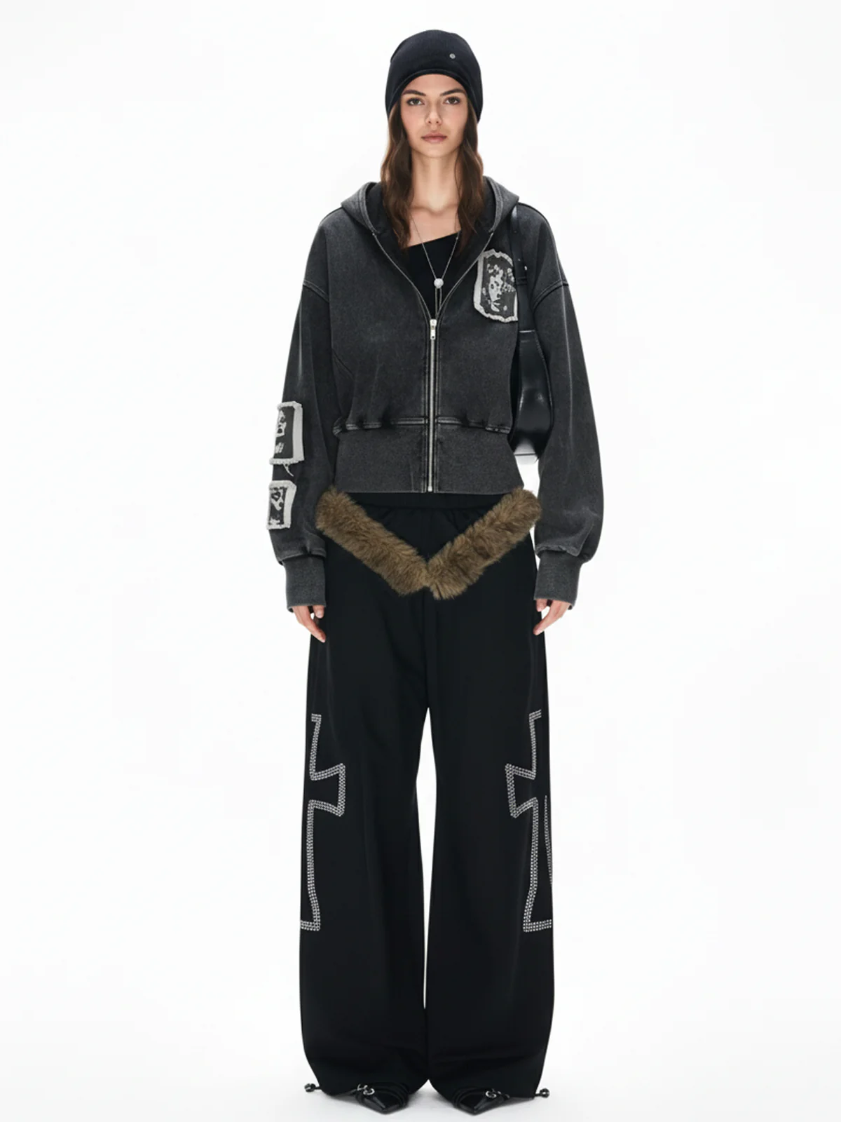 Distressed Washed Embroidered Zip-Up Hooded Jacket - Image 3