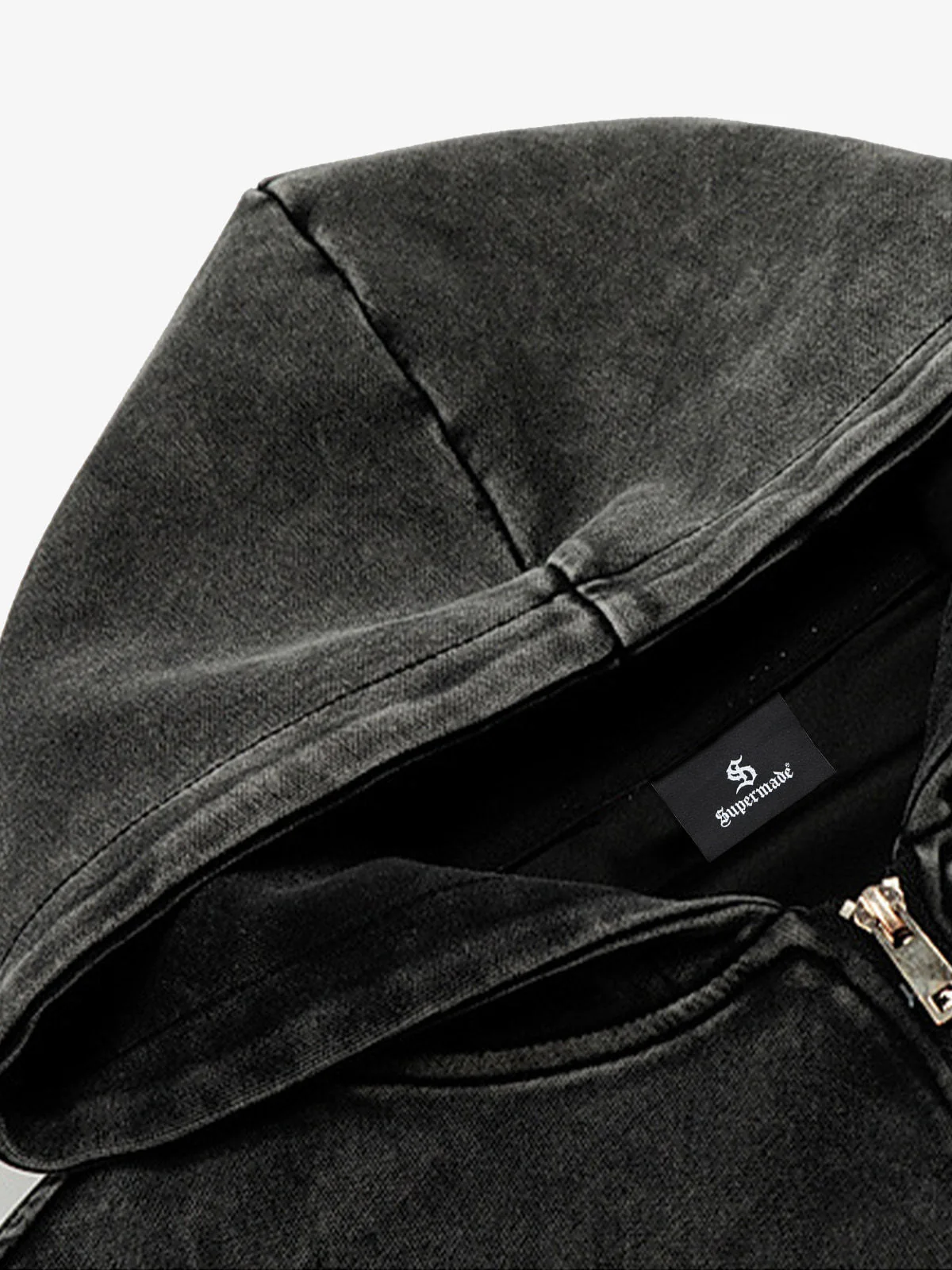 Distressed Washed Embroidered Zip-Up Hooded Jacket - Image 7