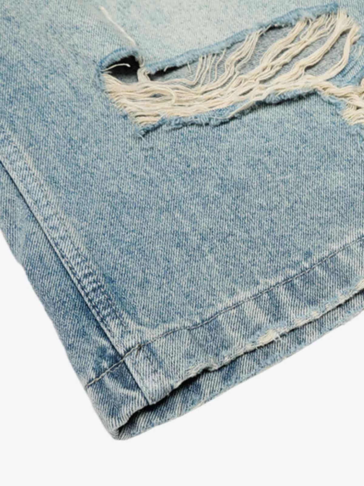 Distressed Washed Ripped Denim Jort - Image 4