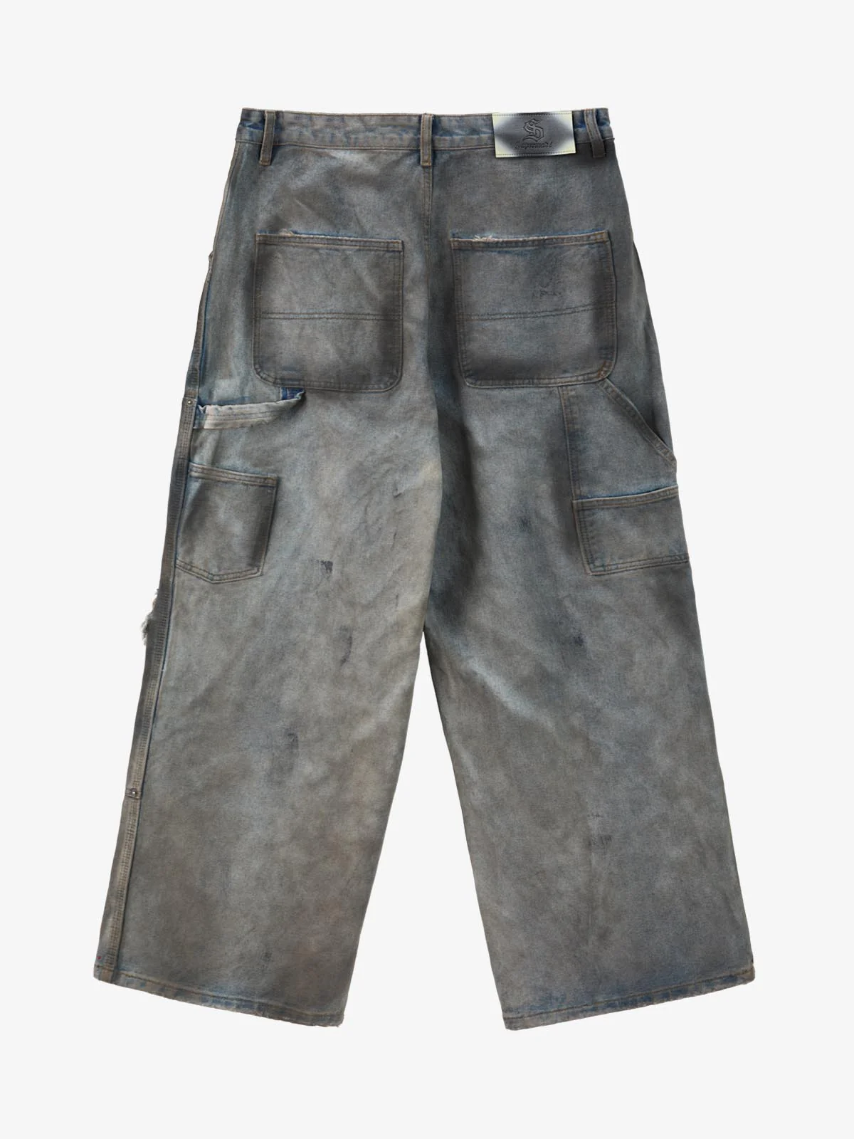 Distressed Washed Ripped Letter Patchwork Wide Leg Jeans - Image 2