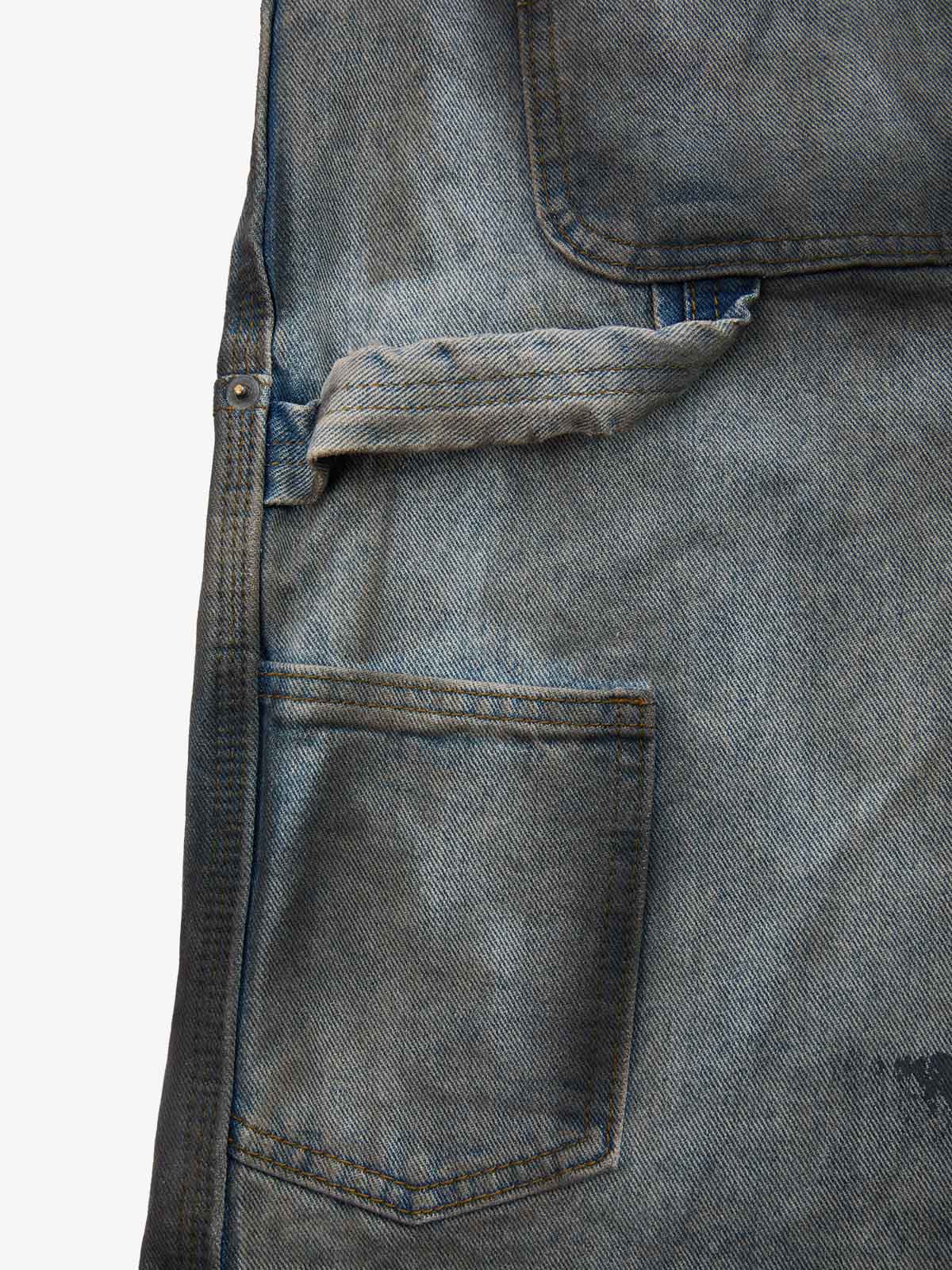 Distressed Washed Ripped Letter Patchwork Wide Leg Jeans - Image 3