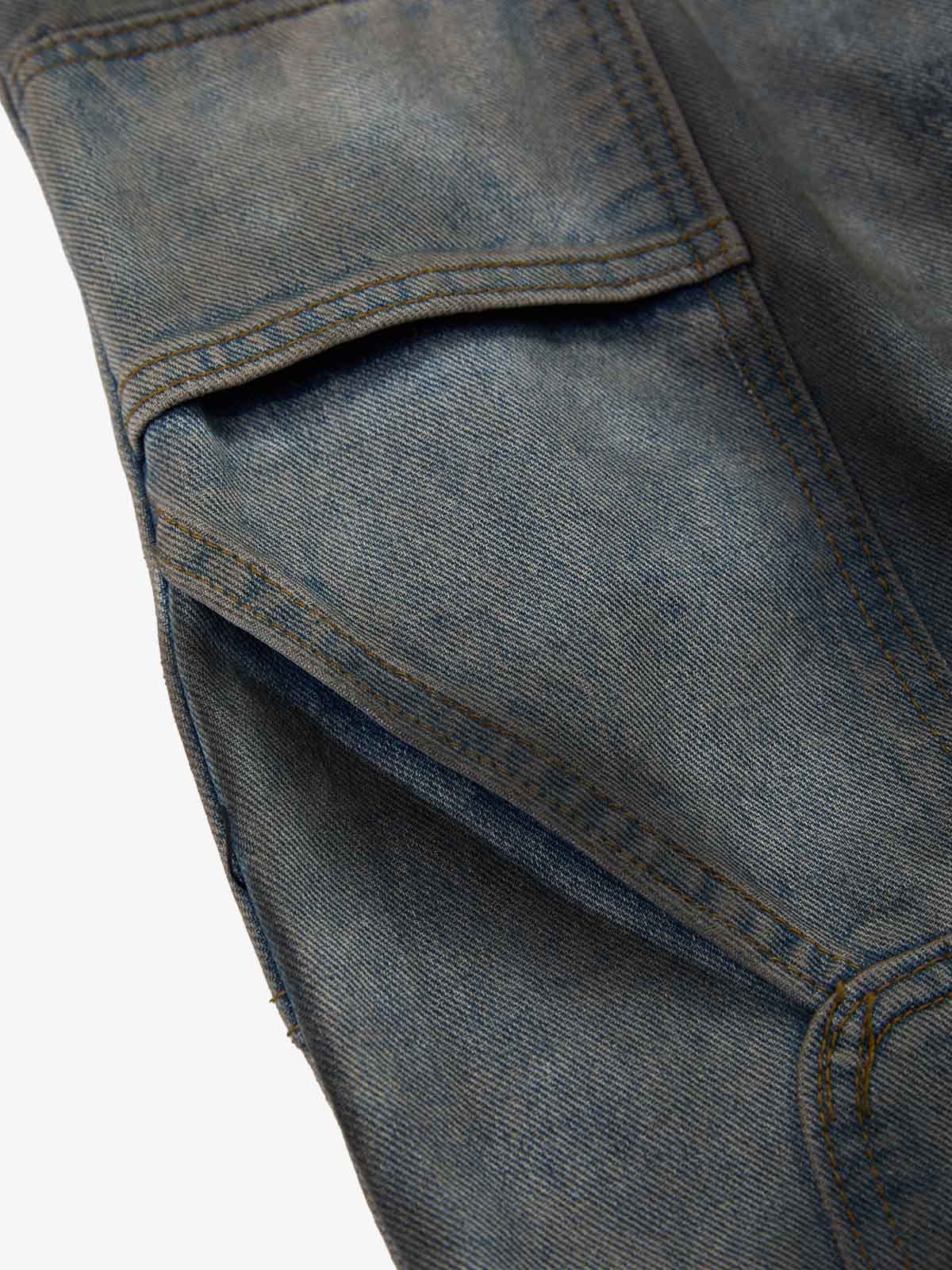 Distressed Washed Ripped Letter Patchwork Wide Leg Jeans - Image 6