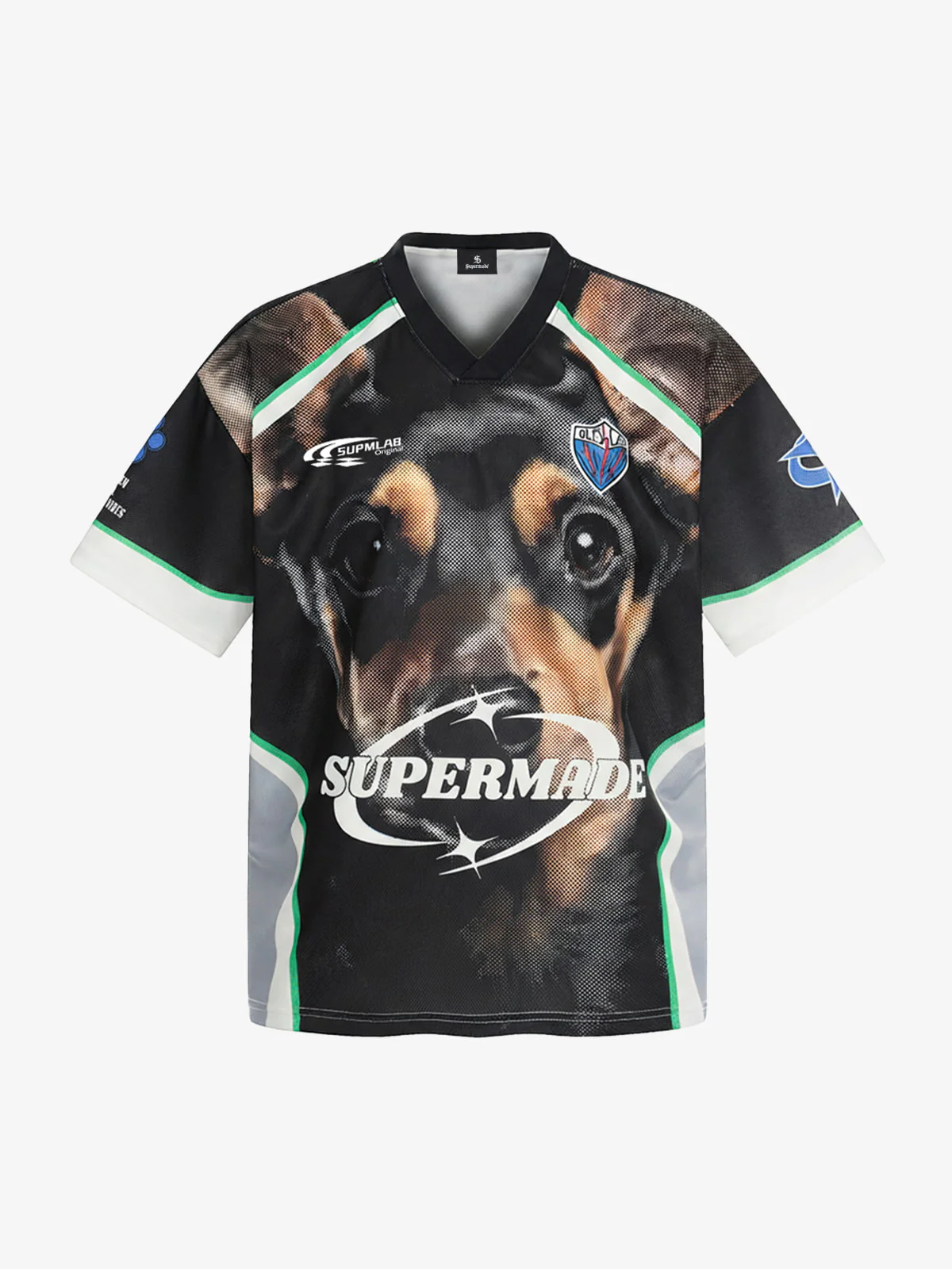 Doberman Graphic Racing Moto Style V-Neck Jersey T-Shirt - Image 2