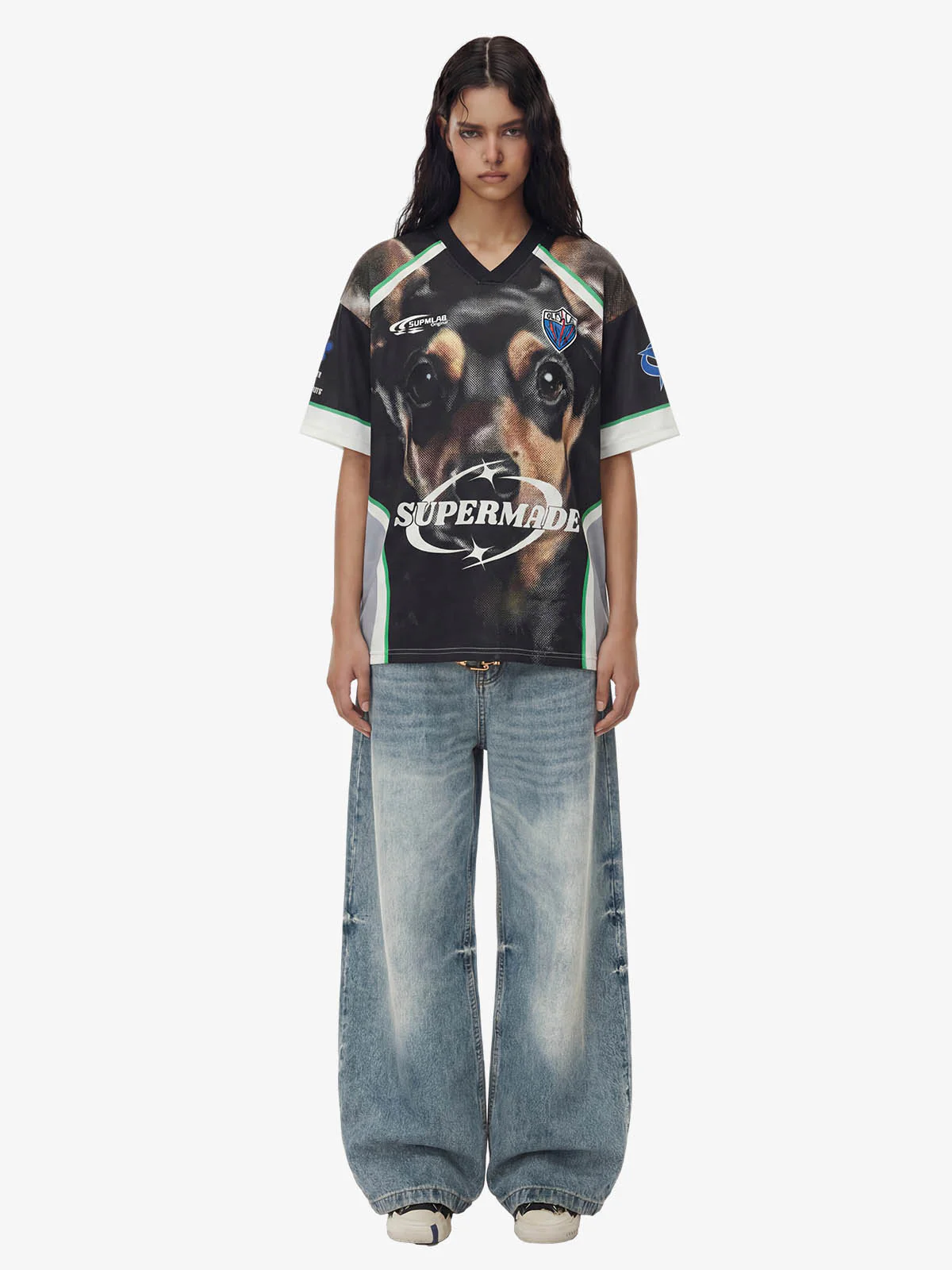 Doberman Graphic Racing Moto Style V-Neck Jersey T-Shirt - Image 4