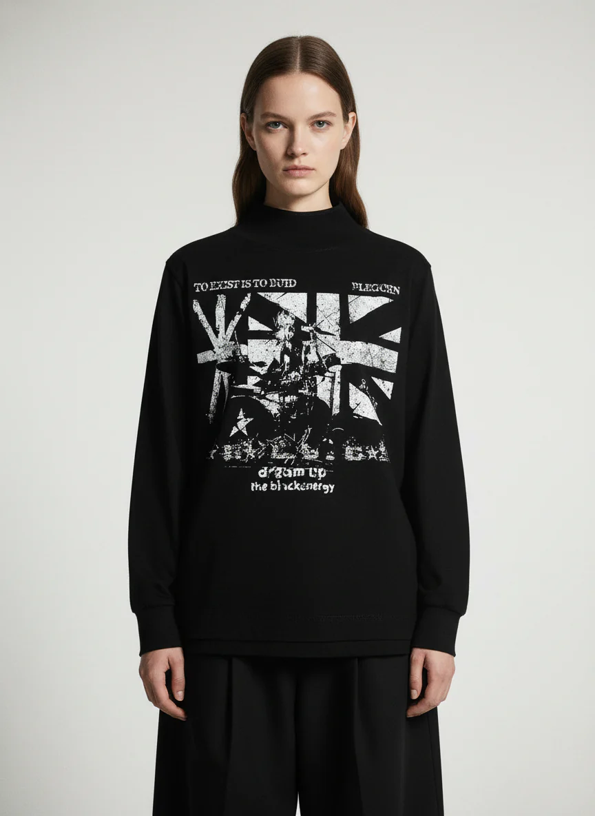 Double Collar Design Printed T-Shirt