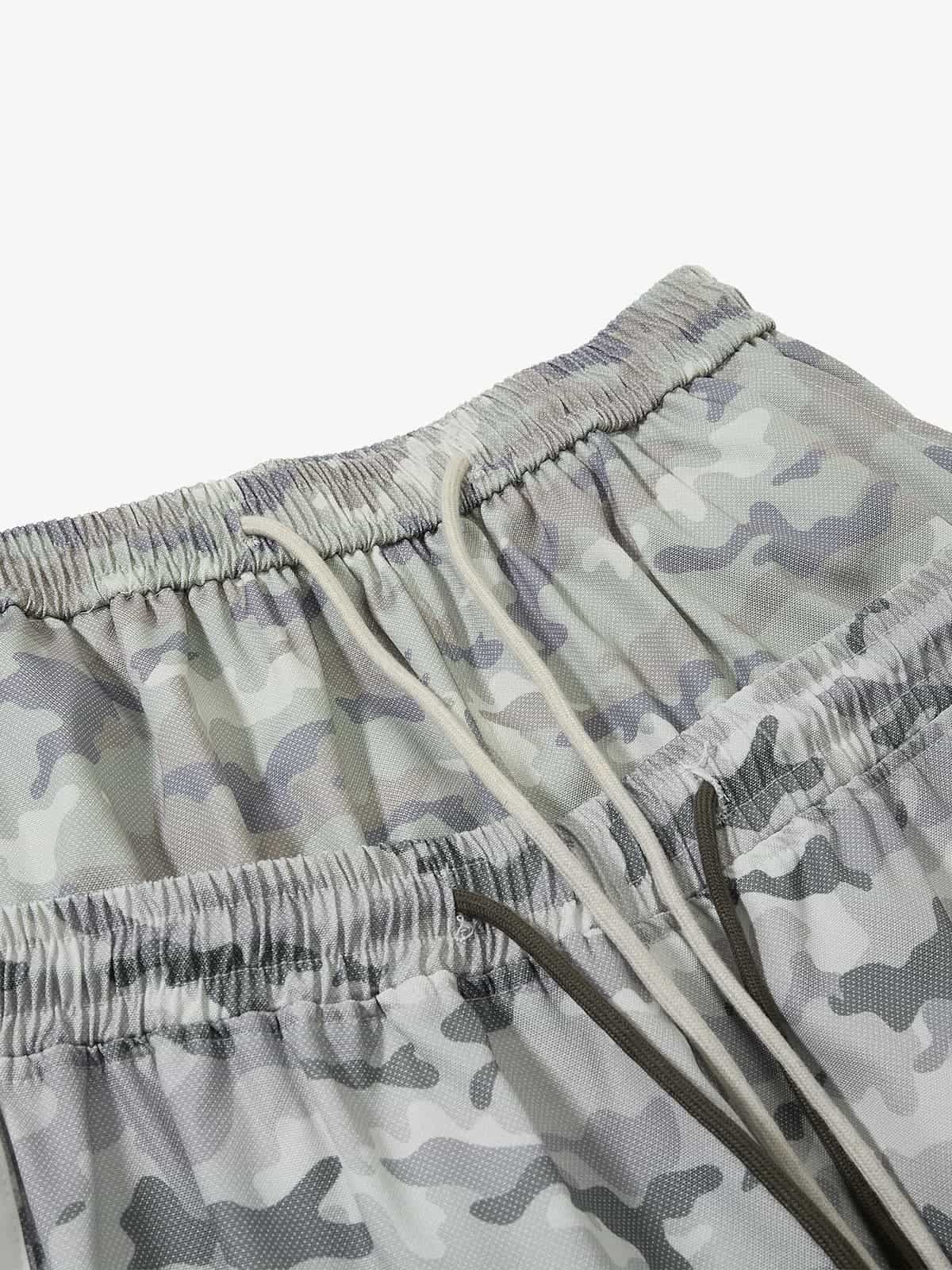 Double Waistband Elastic Waist Camo Side Panel Wide Leg Pants - Image 3
