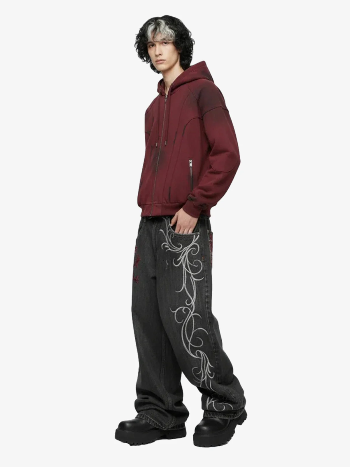 Dragon Embroidery Gothic Wide Leg Jeans - Image 3
